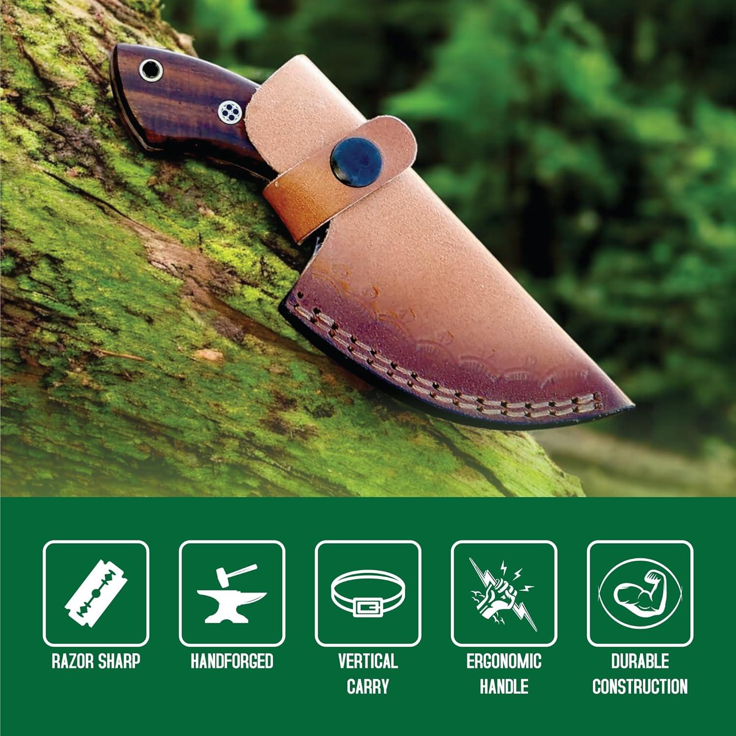 Cuchillo de Caza FH TRADERS 15.24 cm Damasco Mango de Rosa