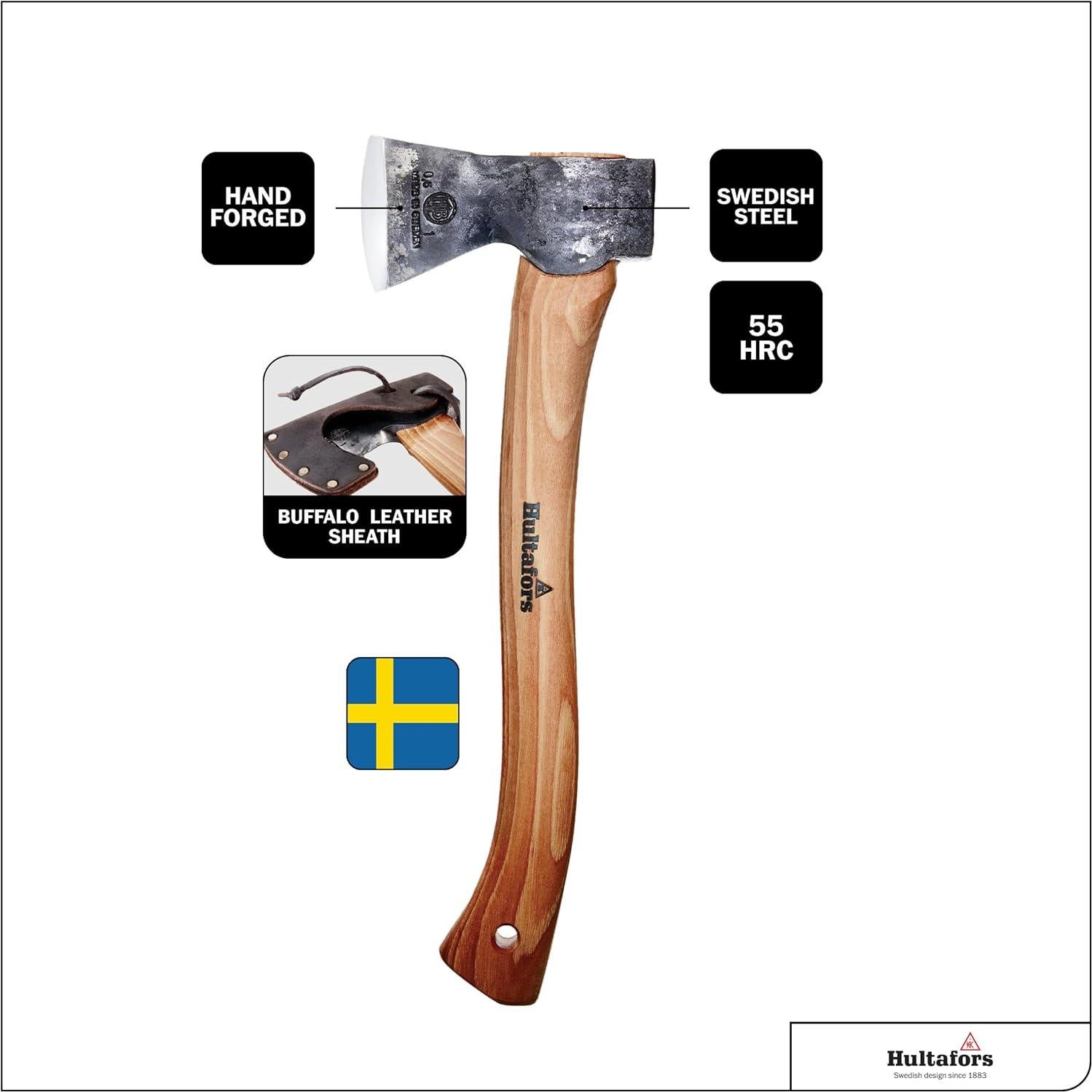 Hacha de Trekking Hultafors 375 mm con Funda de Cuero