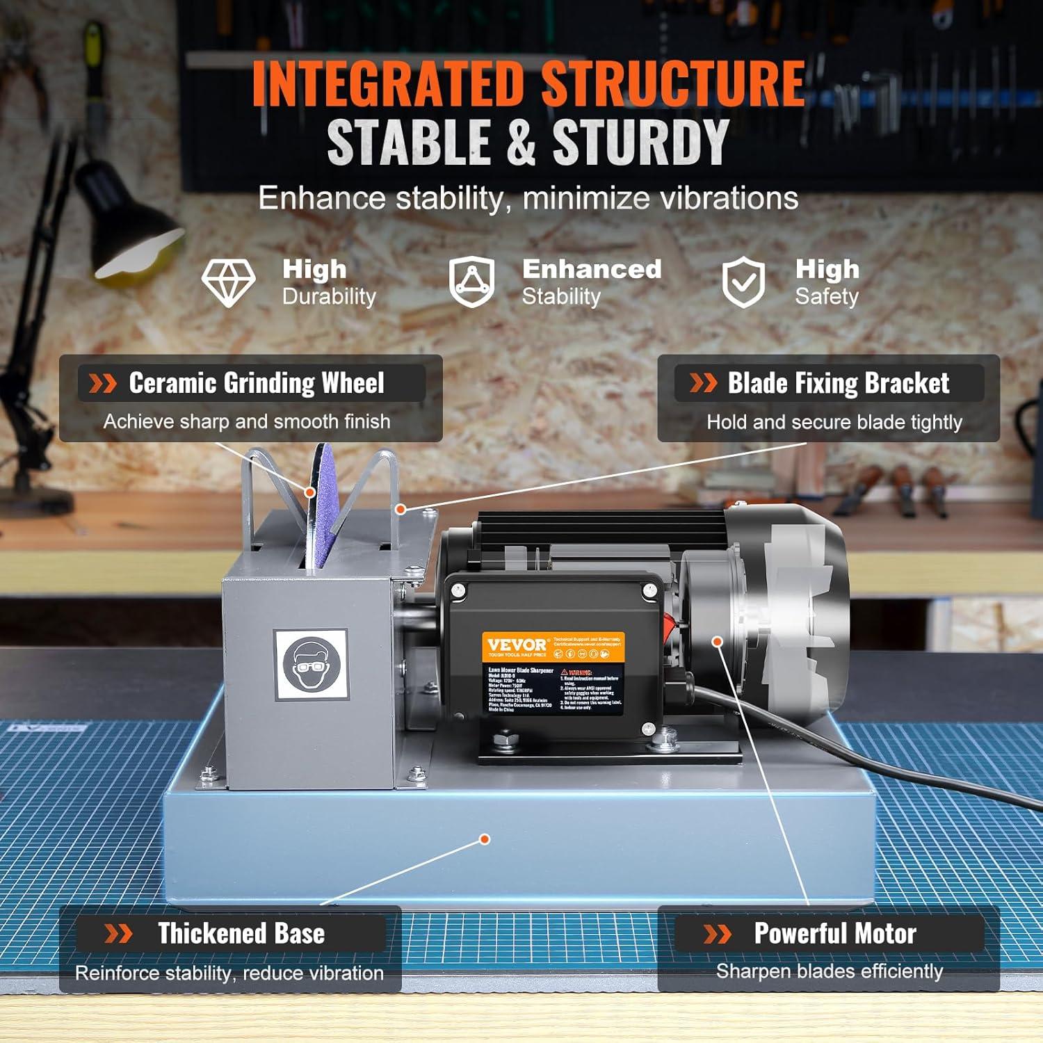 Afilador de Cuchillas de Cortacésped VEVOR 1HP 750W Cerámica