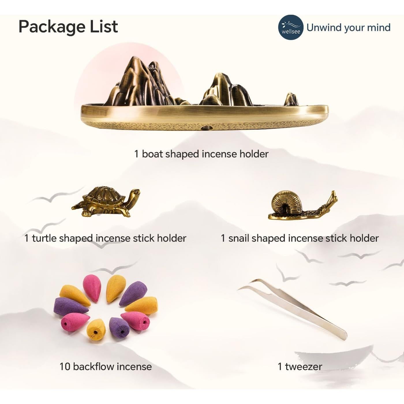 Soporte de Incienso Wellsee - Cascada de Humo Ovalada de Metal