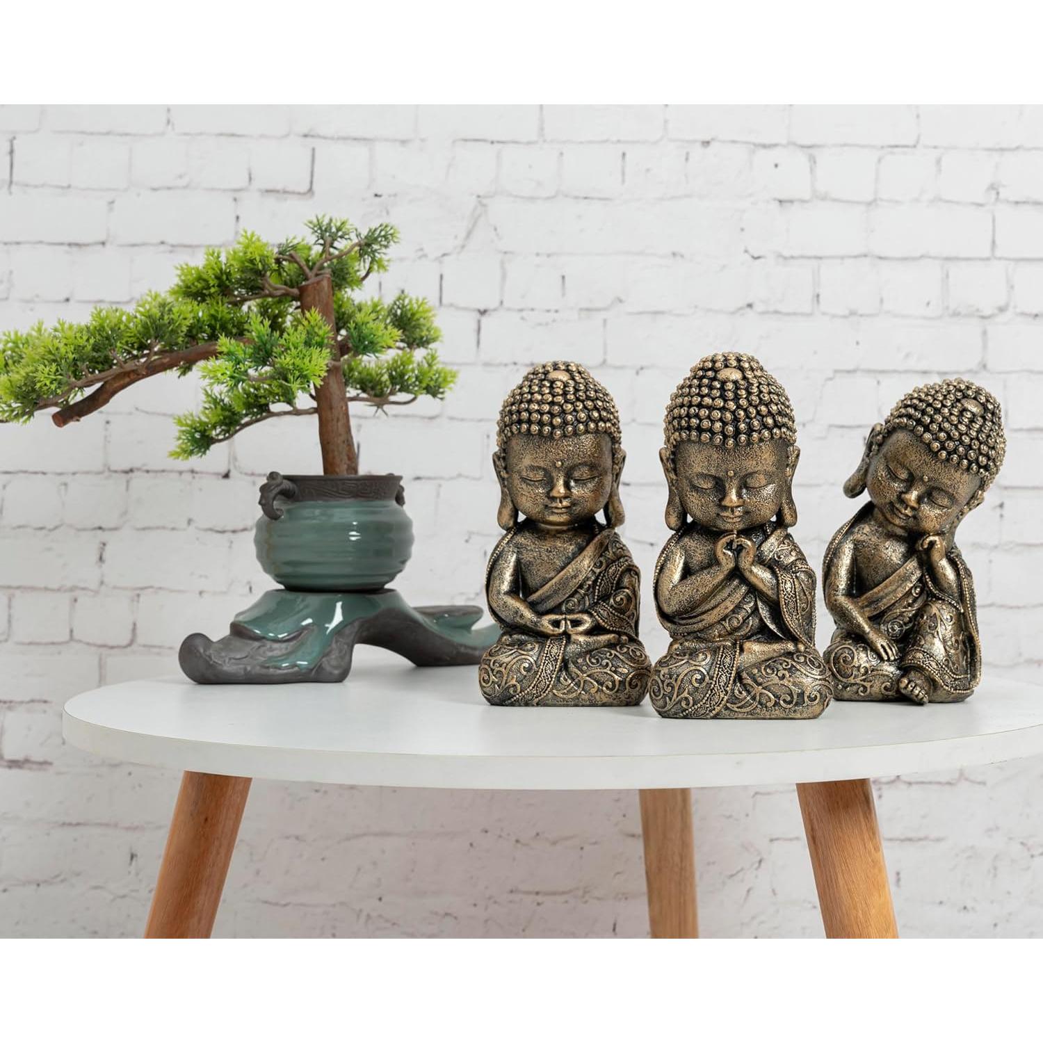 Estatua de Buda Bebé BOIHEGU 20 cm Resina Dorada Decorativa