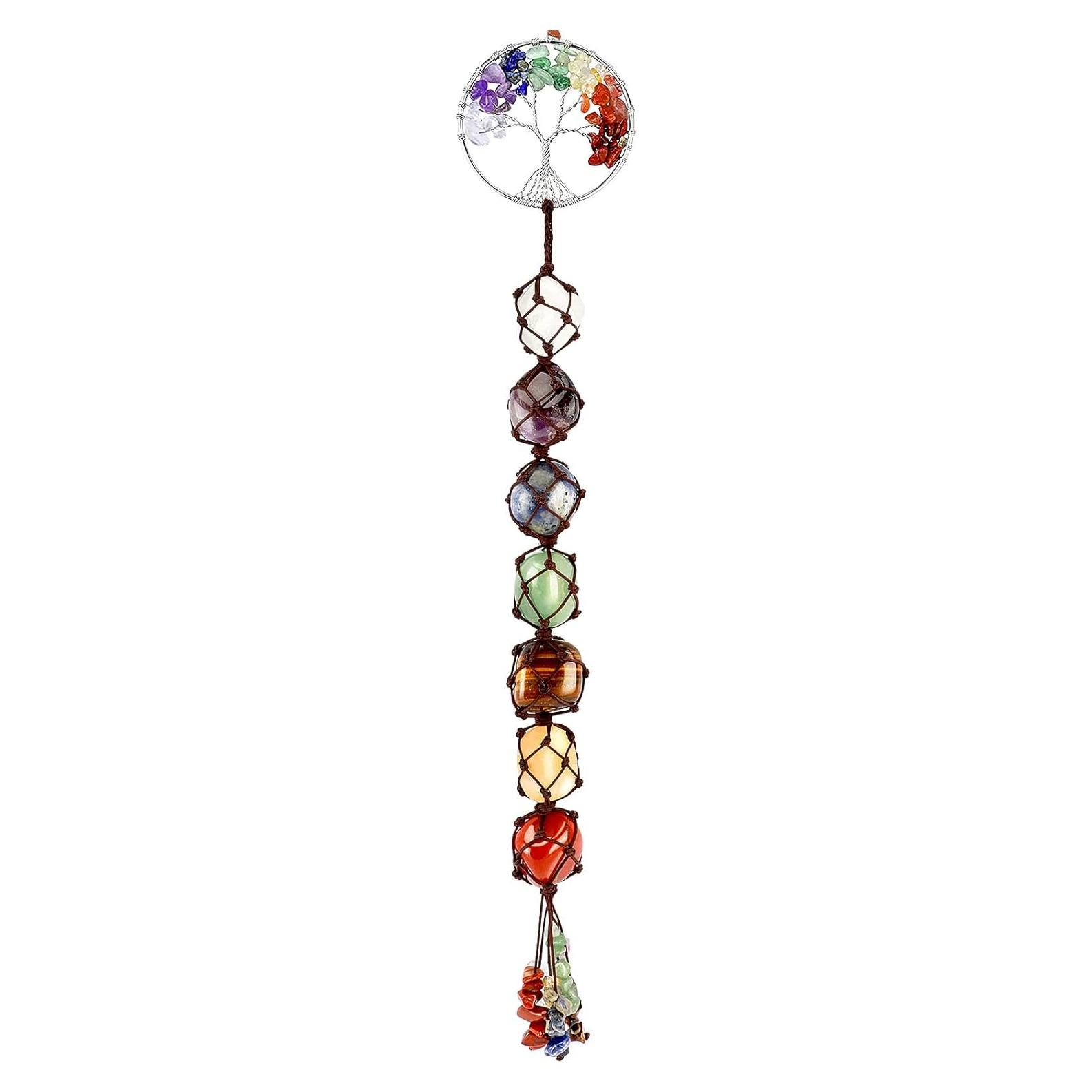 7 Chakras Stones Tree of Life Healing Handmade Crystals Feng Shui Hanging Ornament Wall Window Car Mirror Yoga Meditation Hanging Ornaments for Home Car Decor