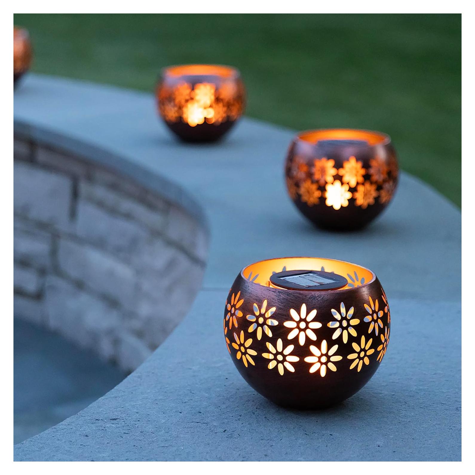 Luz Solar Decorativa de Metal 2-Pack Tazones de Fuego 5.4"