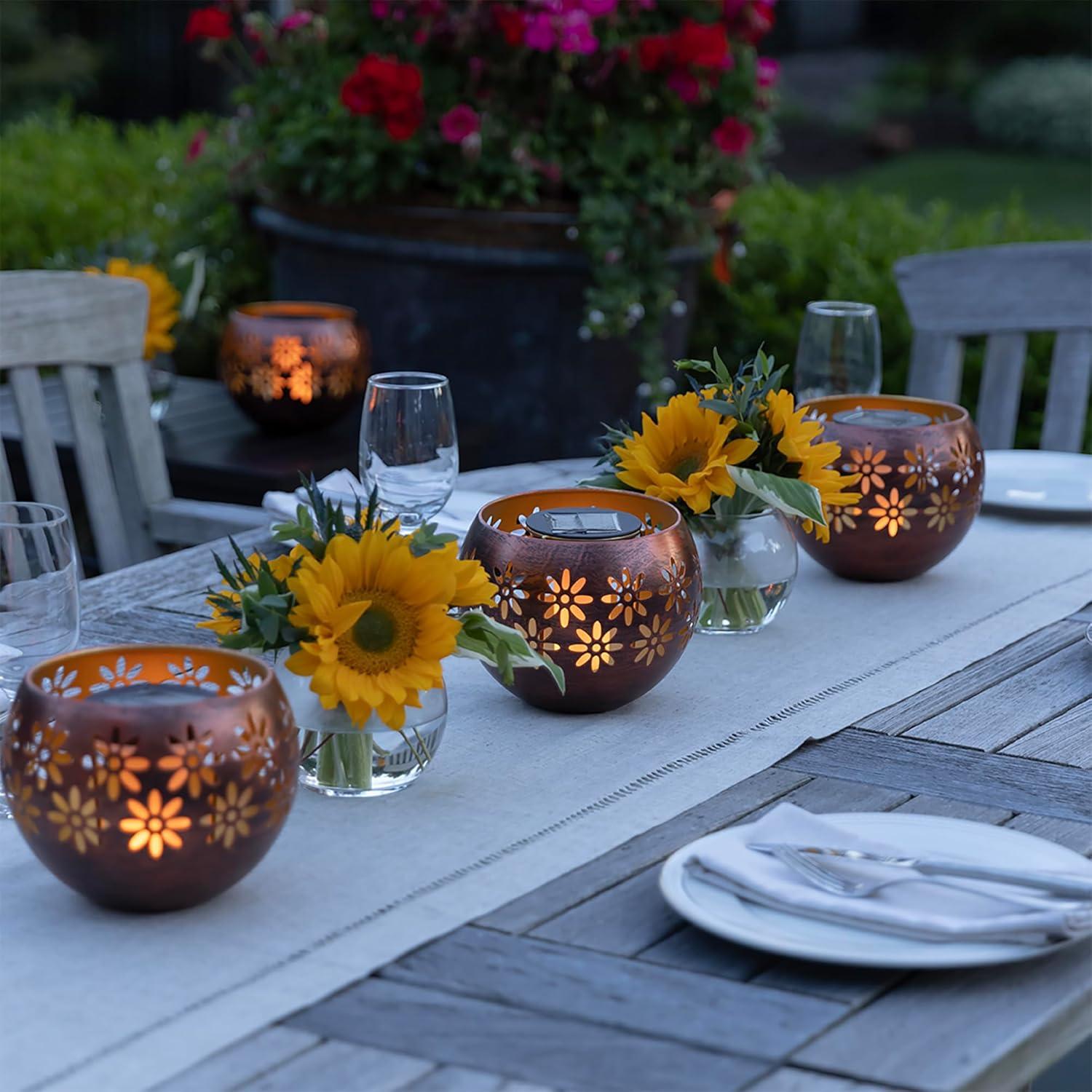 Luz Solar Decorativa de Metal 2-Pack Tazones de Fuego 5.4"