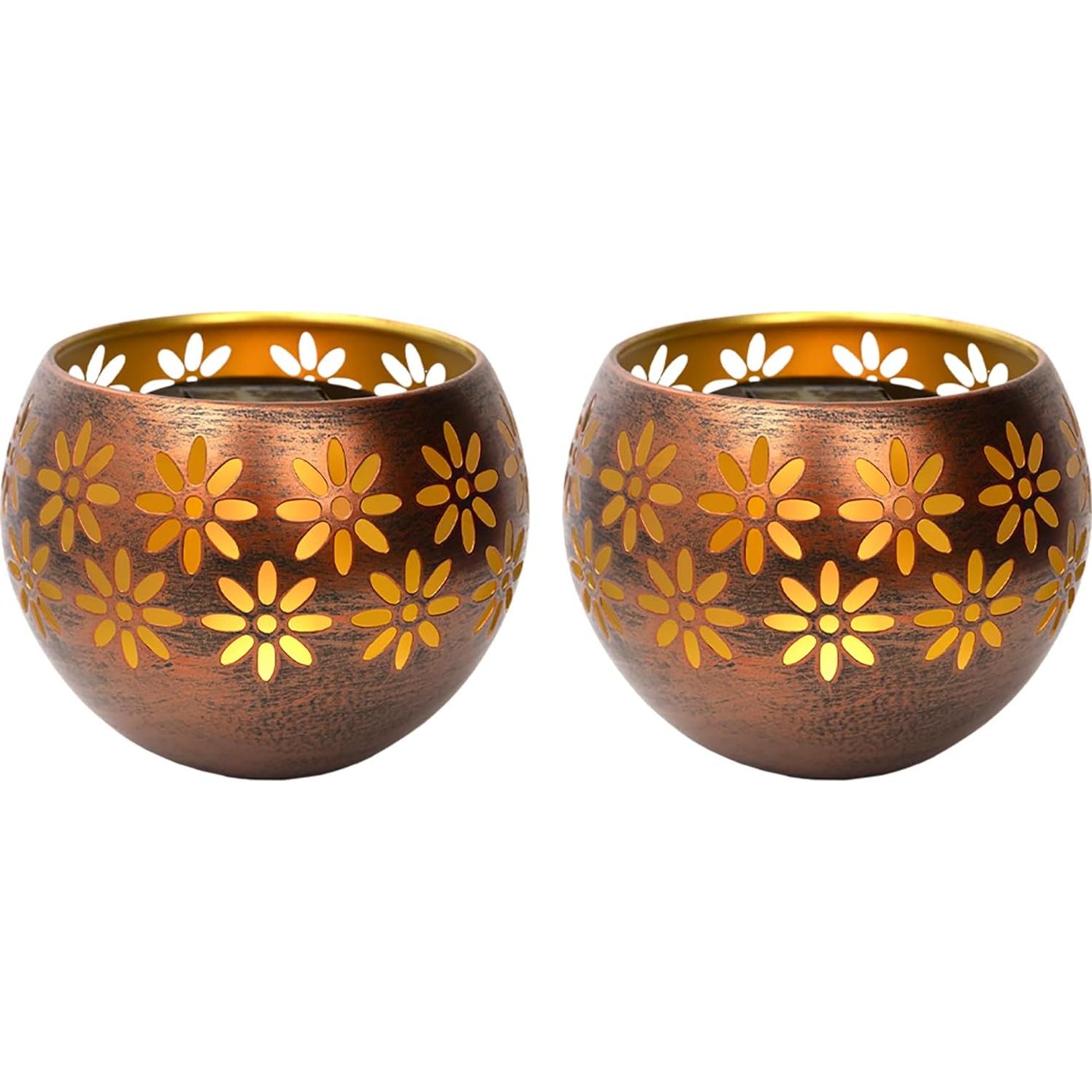 Luz Solar Decorativa de Metal 2-Pack Tazones de Fuego 5.4"