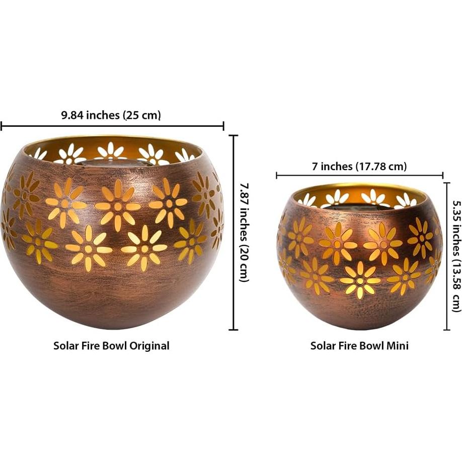 Luz Solar Decorativa de Metal 2-Pack Tazones de Fuego 5.4"