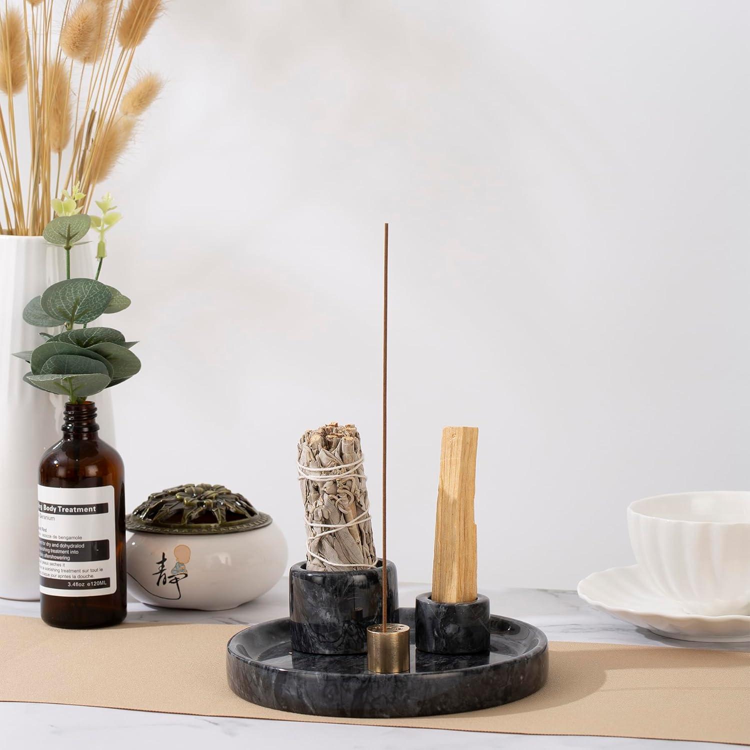 Soporte de Incienso 4 en 1 Fasolahome de Mármol Natural Negro