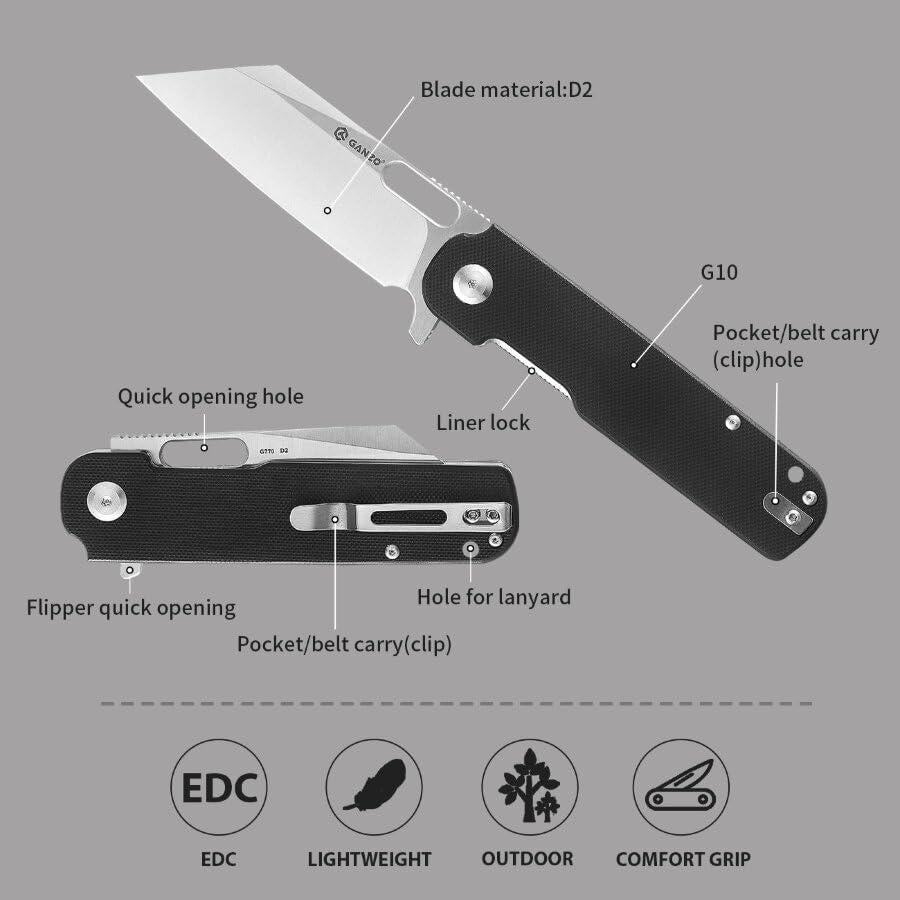 Cuchillo Plegable Ganzo G770-BK Acero D2 Mango G10 Negro