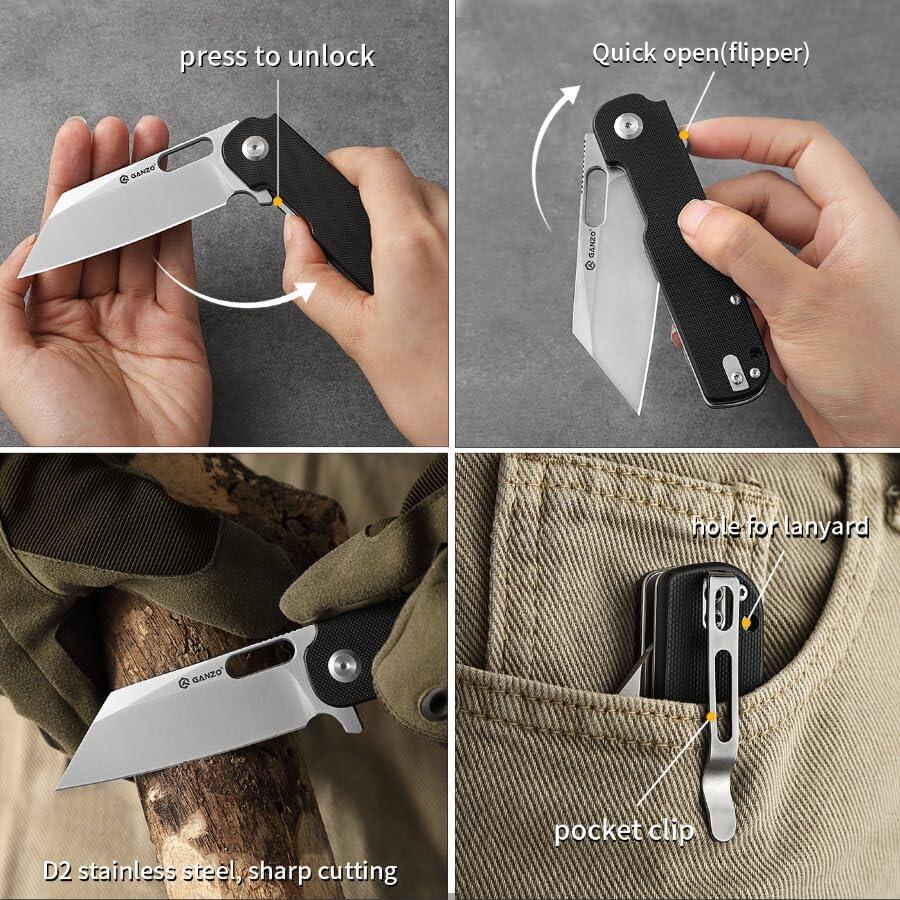 Cuchillo Plegable Ganzo G770-BK Acero D2 Mango G10 Negro