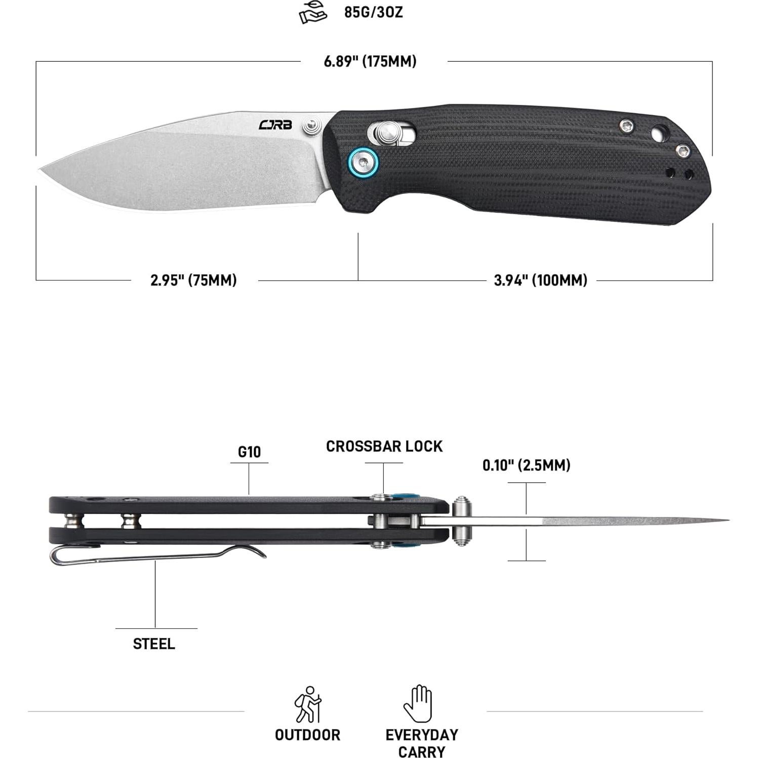 Cuchillo de Bolsillo CJRB Maximal 7.49 cm Acero AR-RPM9 Negro