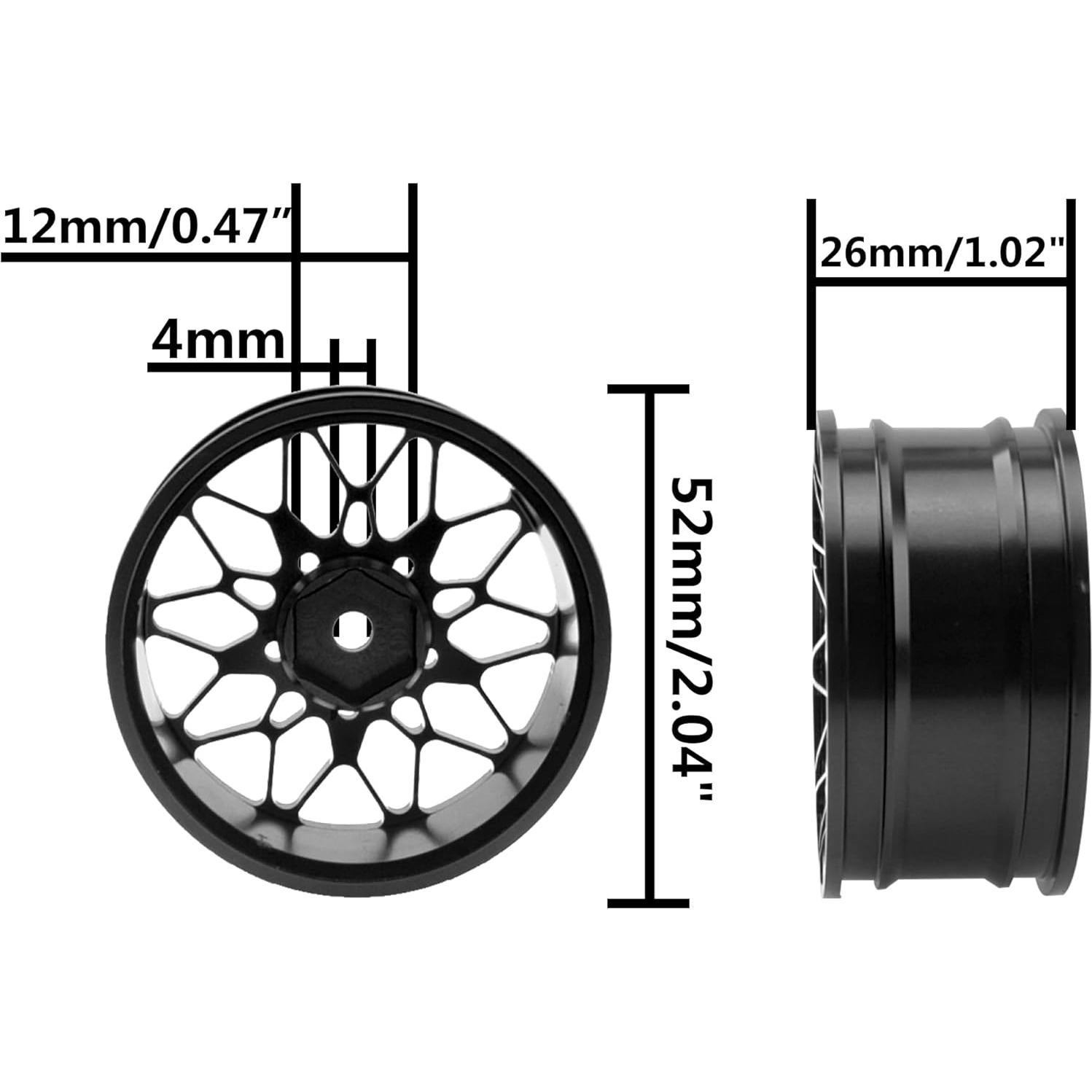 Llantas de Metal RC 1/10 ShareGoo 52mm 26mm Hex 12mm Negro