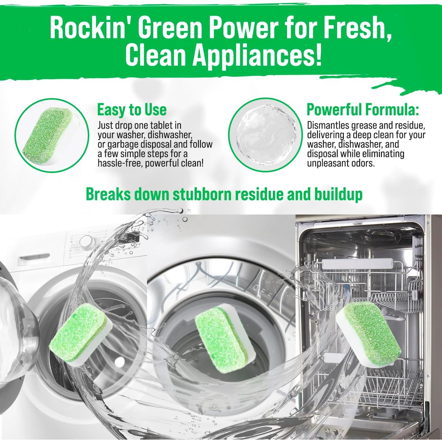 Tabletas de Limpieza Rockin' Green para Lavadora y Lavavajillas - 24 Unidades