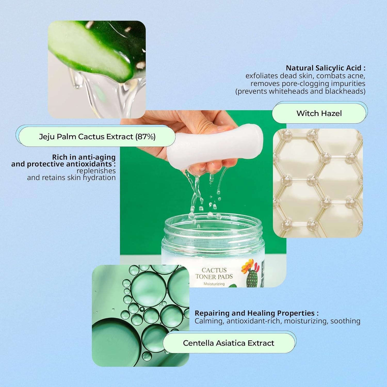 Almohadillas Tónicas de Cactus YADAH 150 ml 60 Unidades Exfoliantes