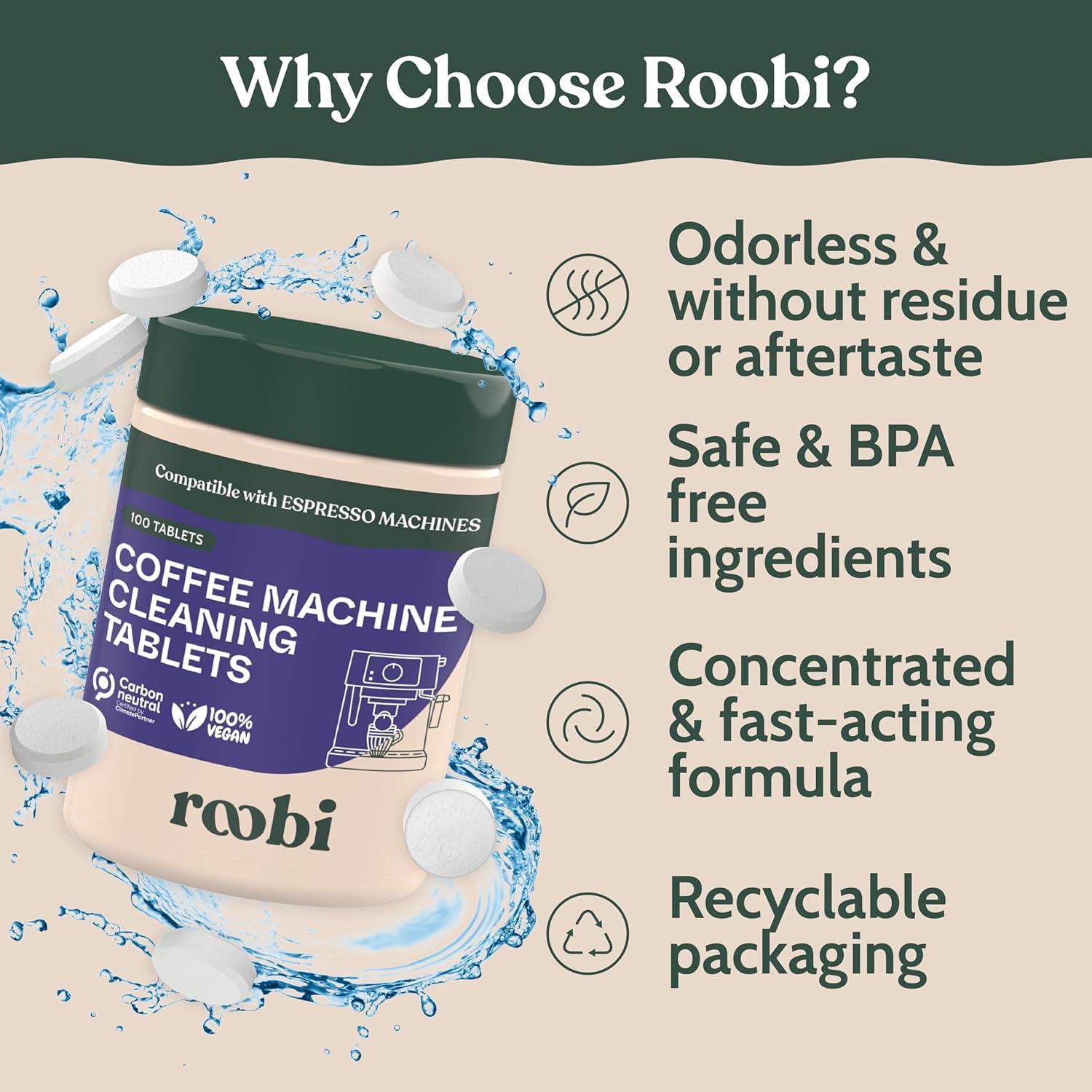 Tabletas de limpieza para máquina de espresso Roobi - 100 unidades