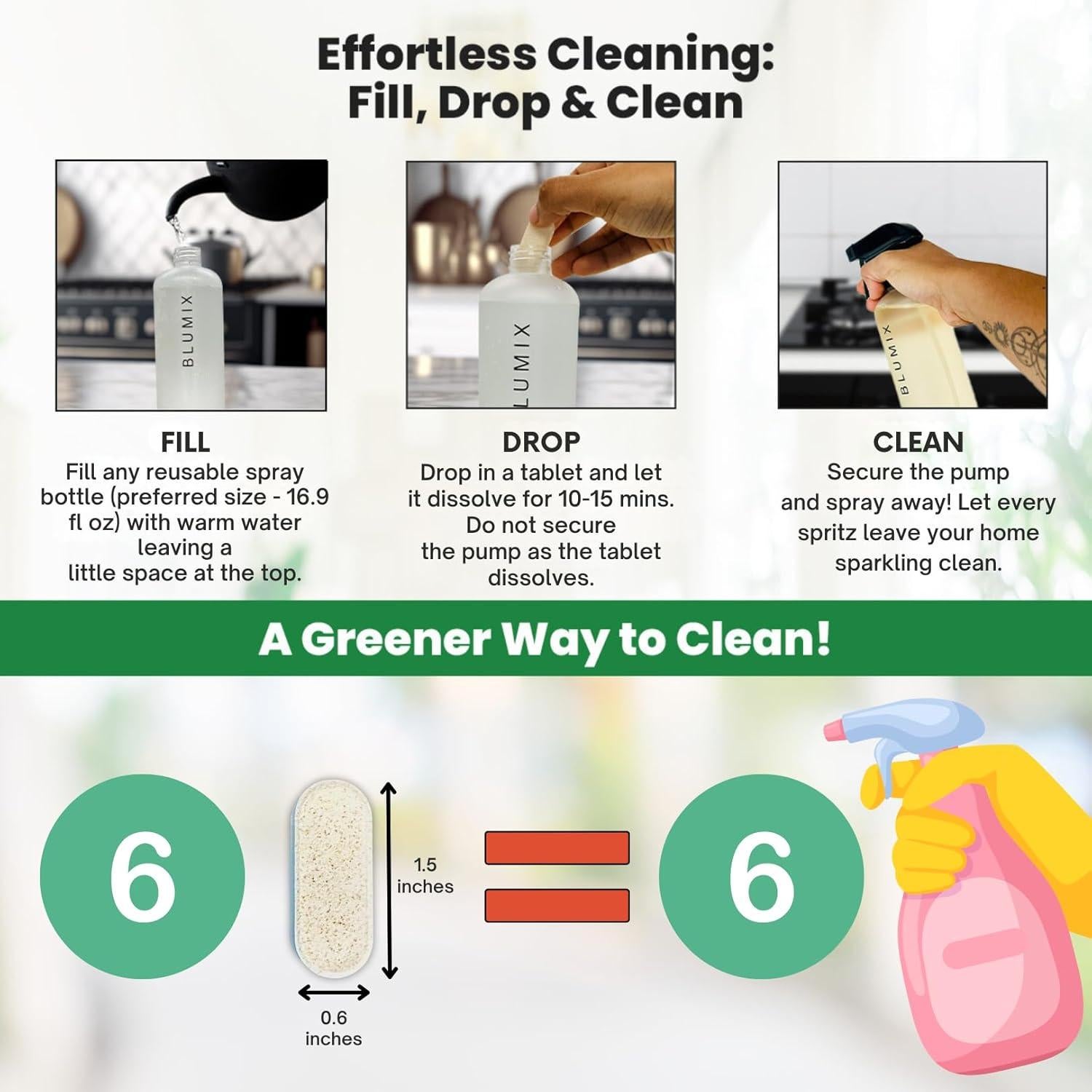 Paquete de 6 Tabletas de Limpieza Ecológicas Blumix - Aroma Limón