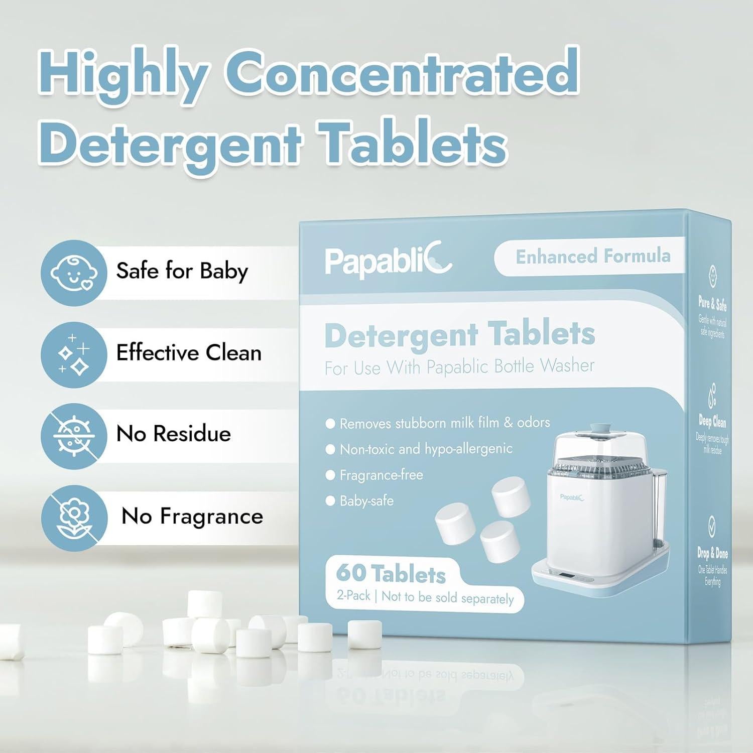 Tabletas de Jabón Detergente Papablic 60 Pcs para Biberones