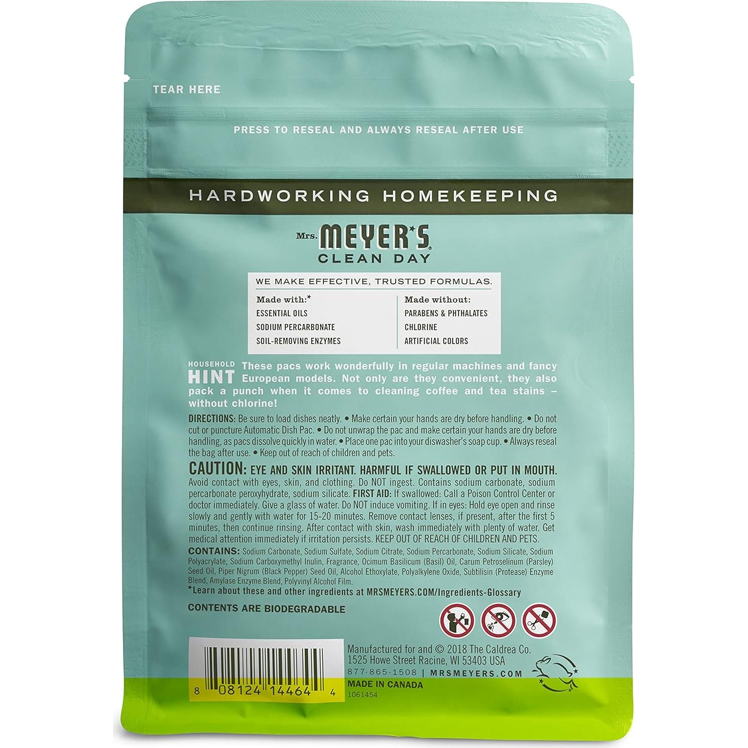 Paquetes de Lavavajillas Automáticos Mrs. Meyer's Albahaca 360g - 2 Pk