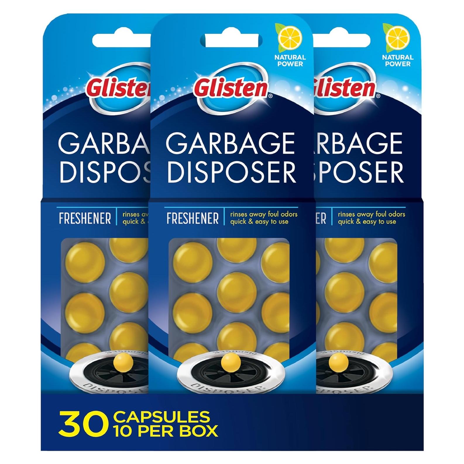Ambientador Glisten para triturador de basura, 30 cápsulas limón
