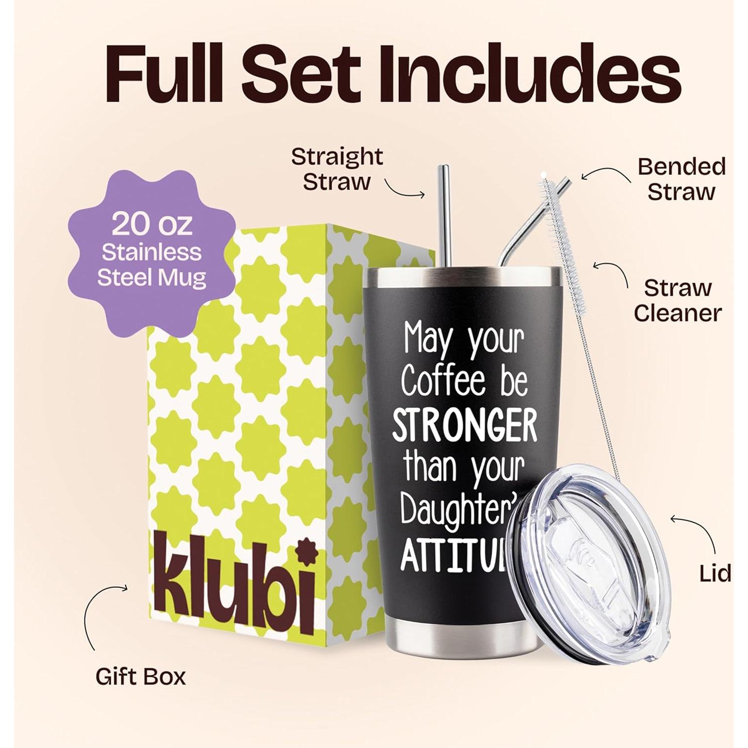 Vaso KLUBI 20oz Negro - Que Tu Café Sea Más Fuerte que Tu Hija