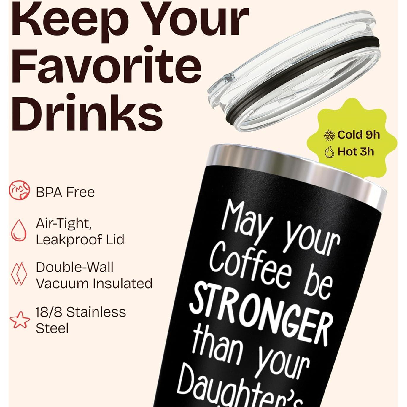 Vaso KLUBI 20oz Negro - Que Tu Café Sea Más Fuerte que Tu Hija