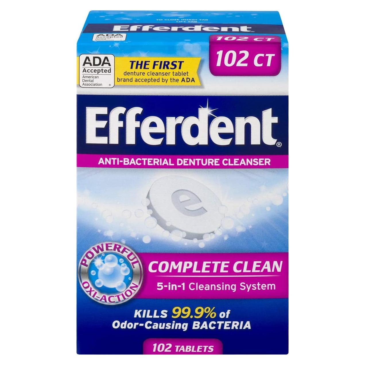 Tabletas Limpiadoras de Dentaduras Efferdent 102 Unidades