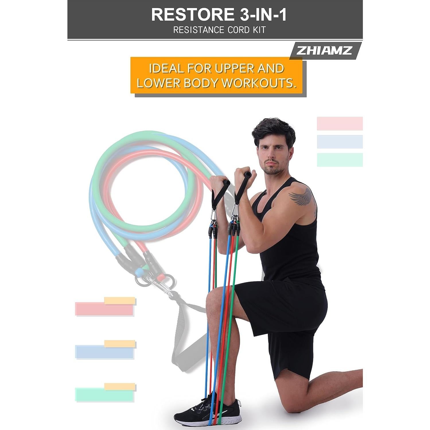 Bandas de Resistencia Zhiamz con Mangos - 40.8kg, Antideslizante