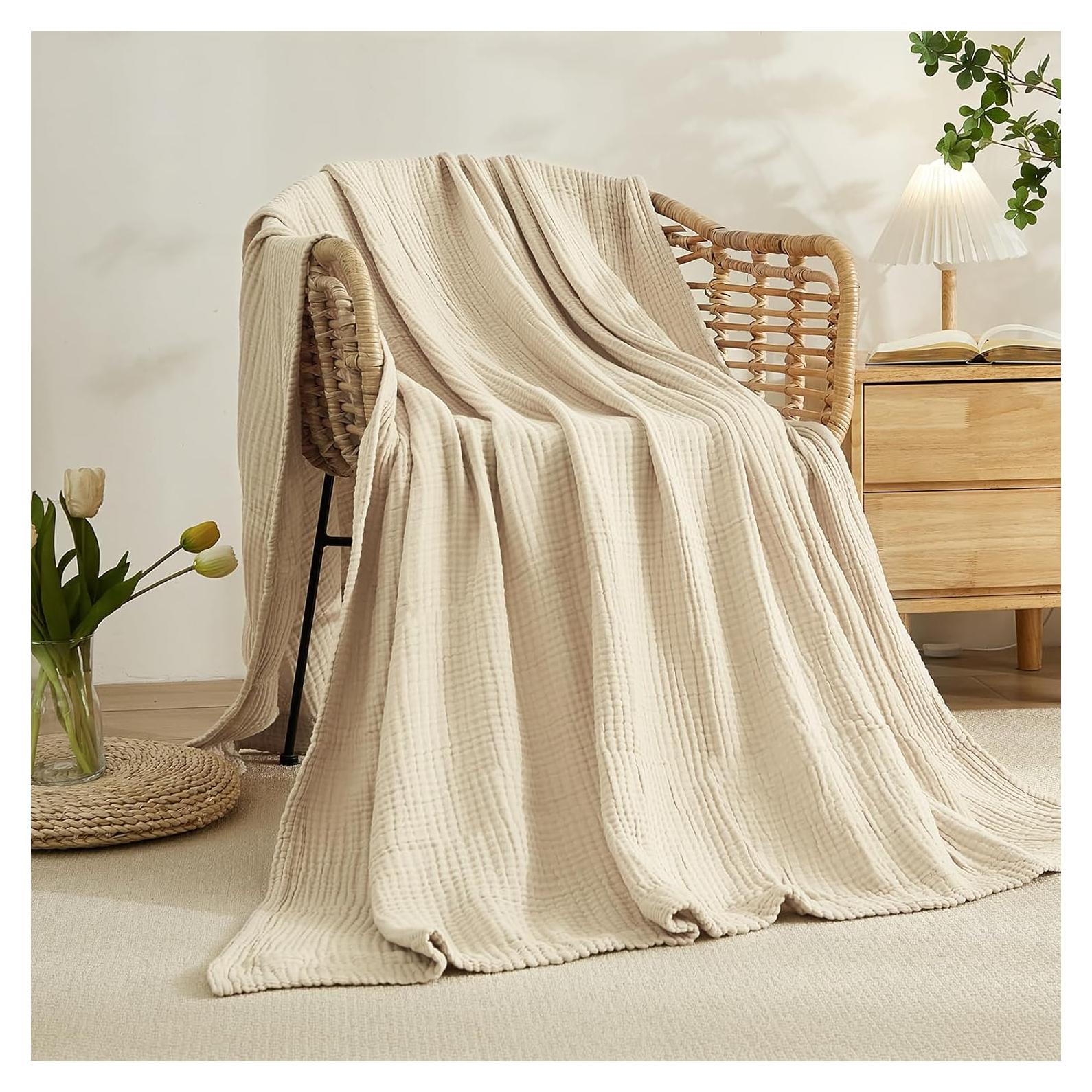 Manta de Muselina de Algodón EMME Twin XL 167.64x228.6cm Beige Claro