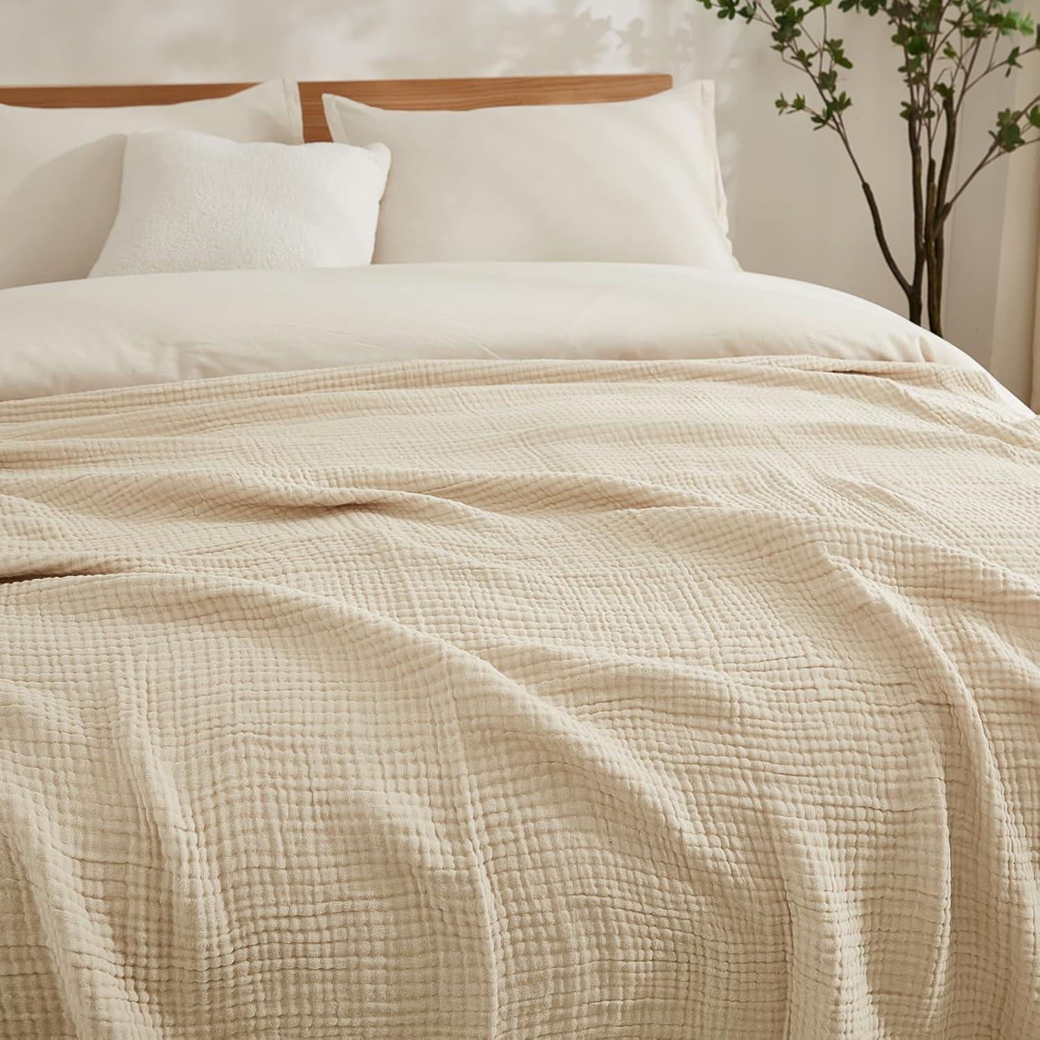 Manta de Muselina de Algodón EMME Twin XL 167.64x228.6cm Beige Claro