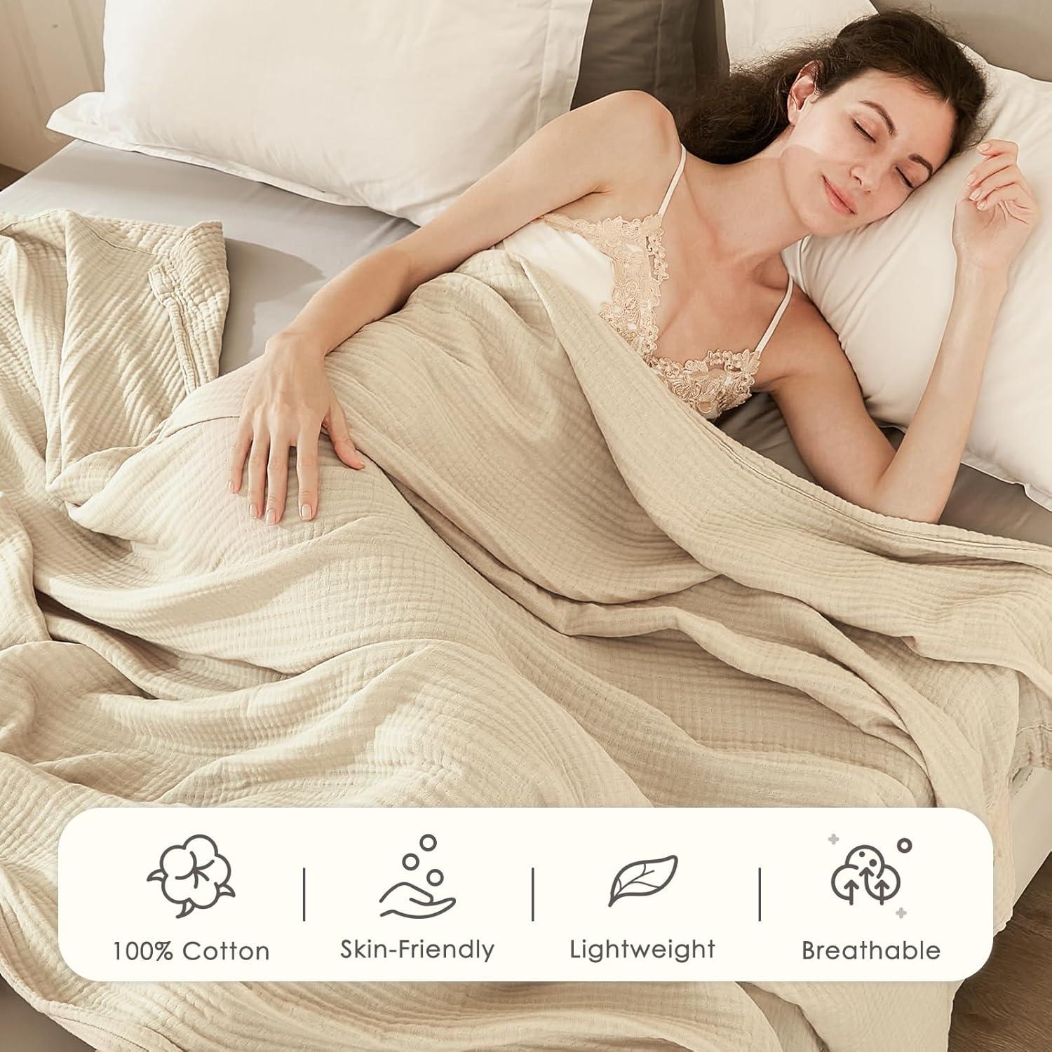 Manta de Muselina de Algodón EMME Twin XL 167.64x228.6cm Beige Claro