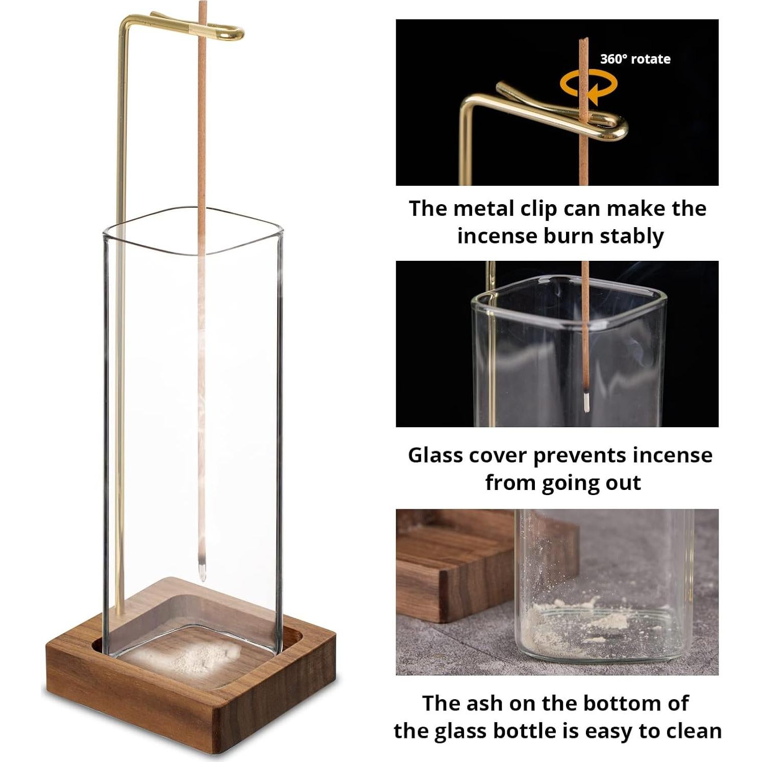 Quemador de Incienso DNZRONK de Vidrio y Madera 20.3 cm