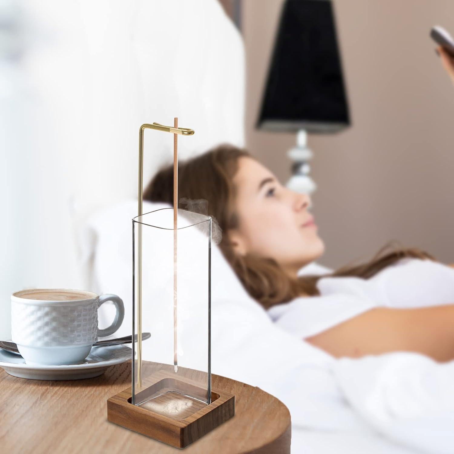 Quemador de Incienso DNZRONK de Vidrio y Madera 20.3 cm