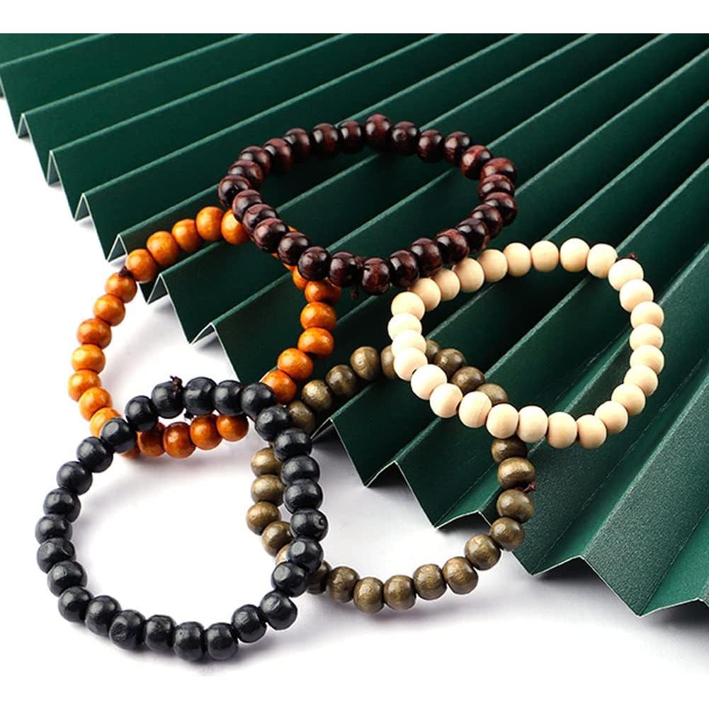 Pulsera de cuentas de madera MILAKOO 5 Pcs elástica 8 mm