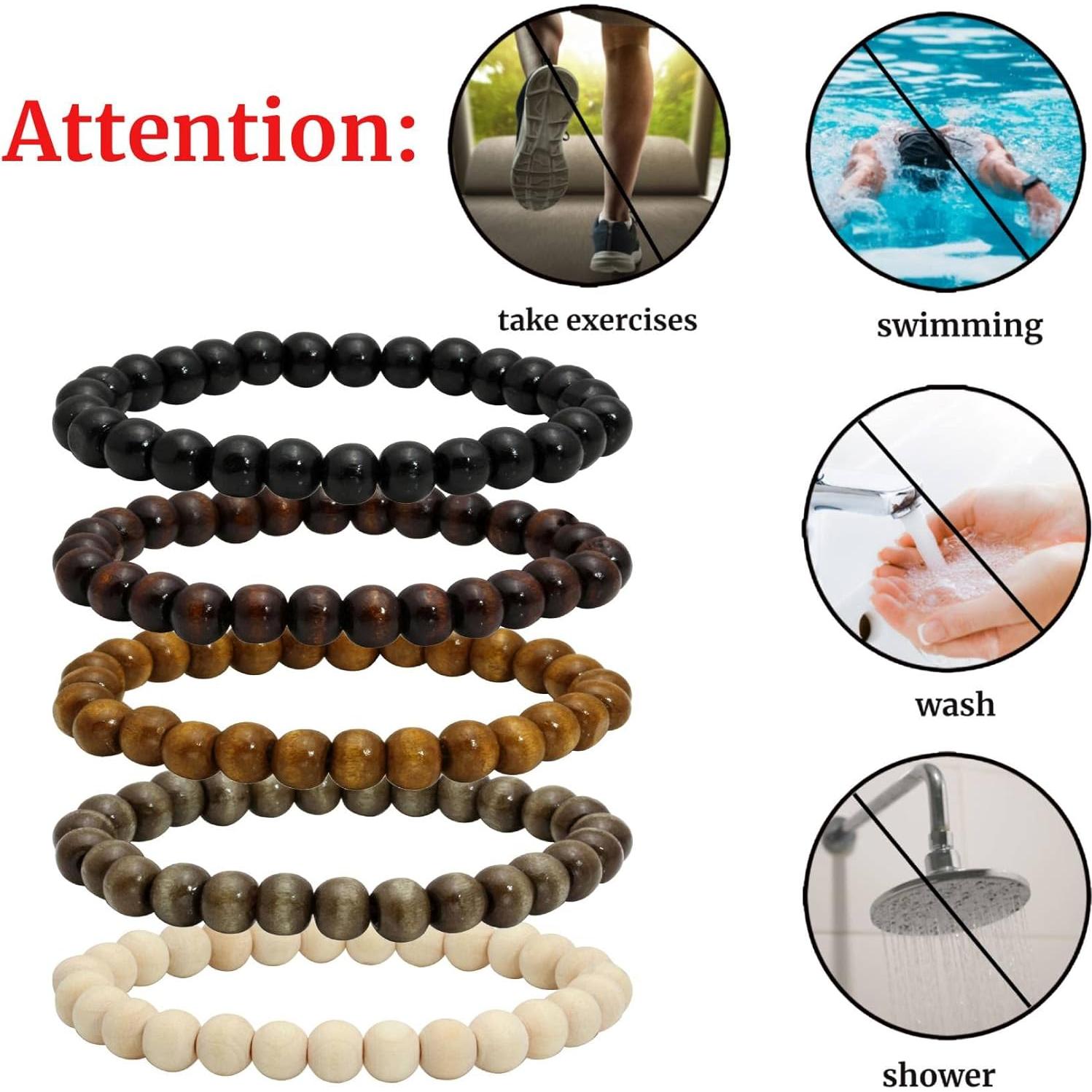 Pulsera de cuentas de madera MILAKOO 5 Pcs elástica 8 mm