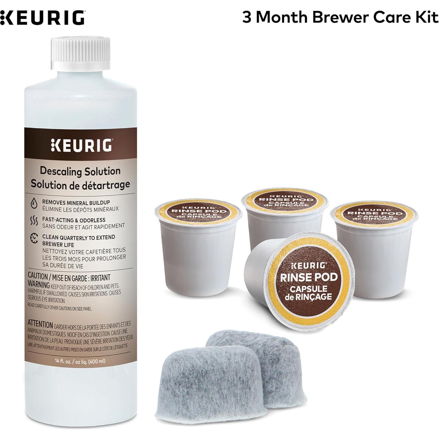 Keurig Kit de Mantenimiento de Cafetera 3 Meses - Solución Desincrustante, Filtros y Cápsulas