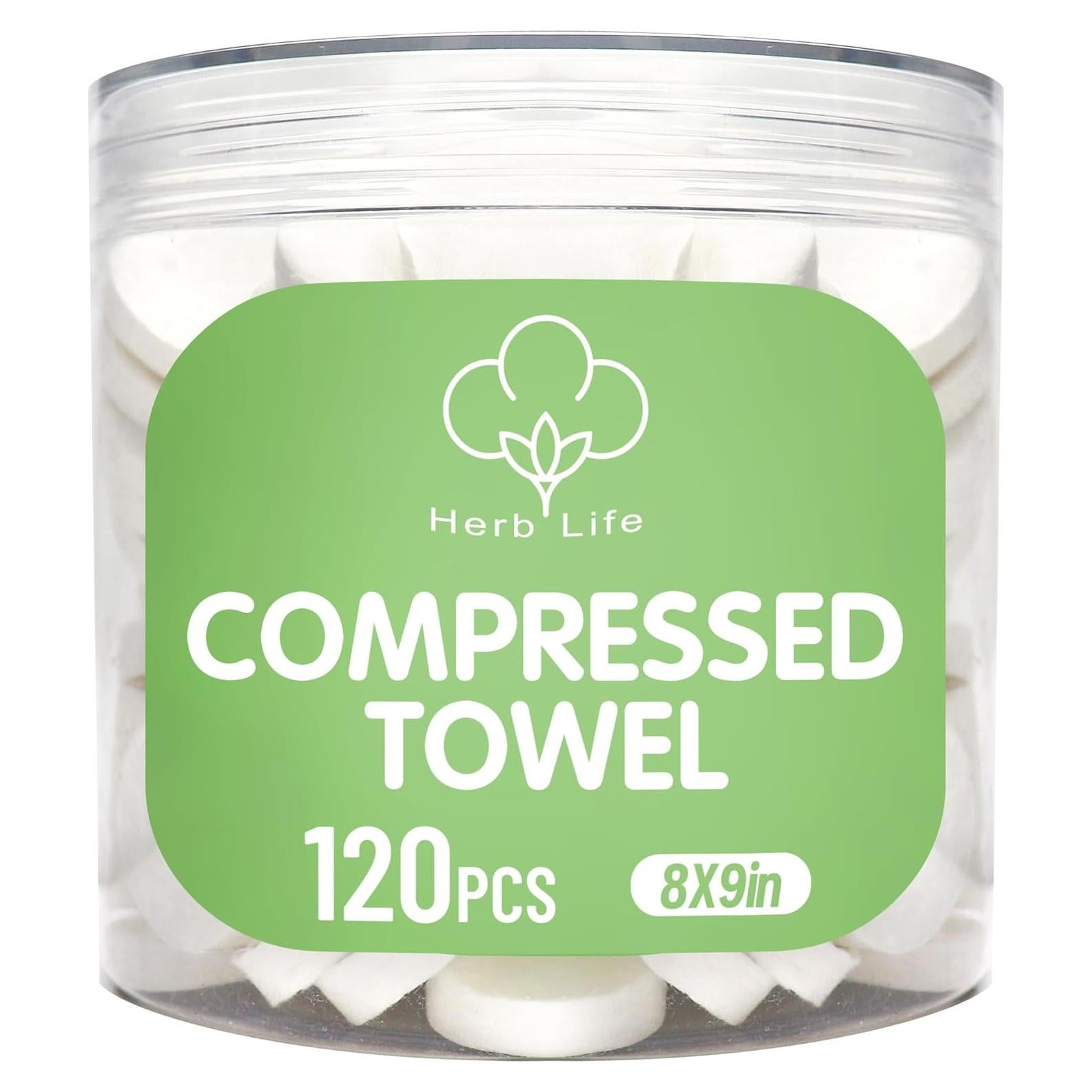 120 Toallas Comprimidas Desechables Herb Life 22x23 cm