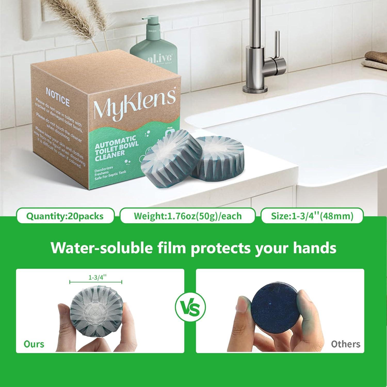 Tabletas Limpiadoras de Inodoro MyKlens, 20 Paquetes, Verde