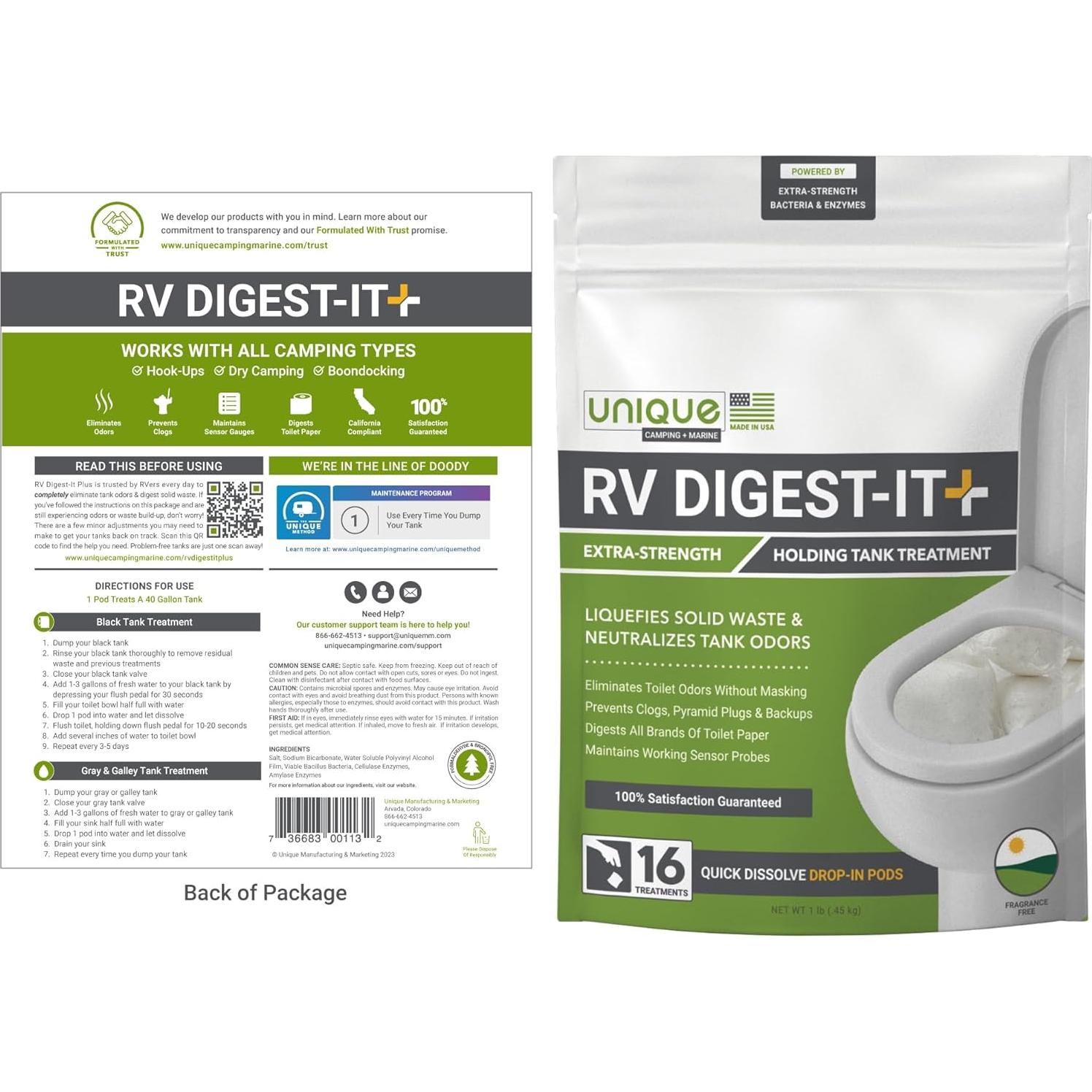 Tratamiento Inodoro RV Unique Digest-It+ 16 Cápsulas Fuerza Extra