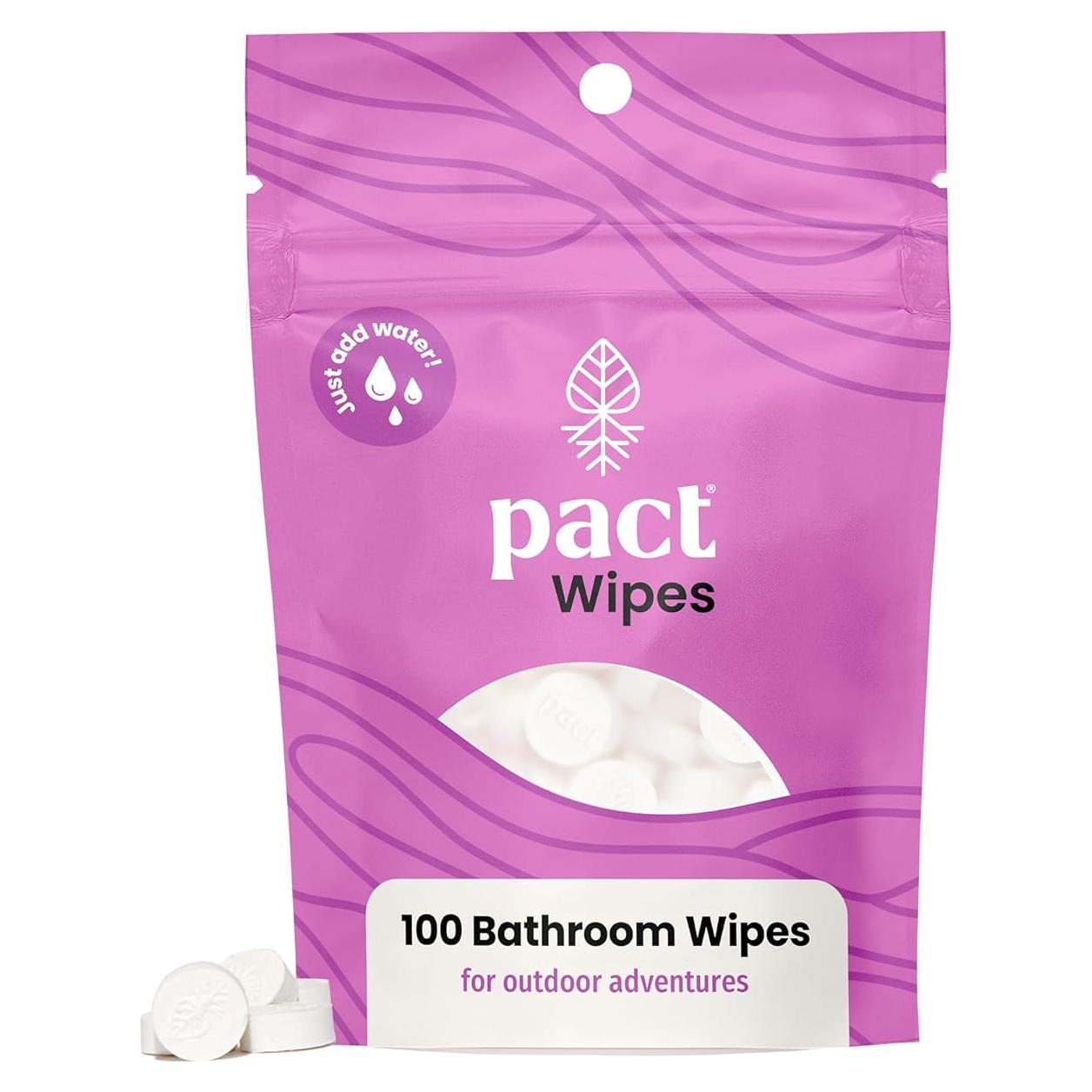 Toallitas de baño PACT 100 unidades compostables para acampar