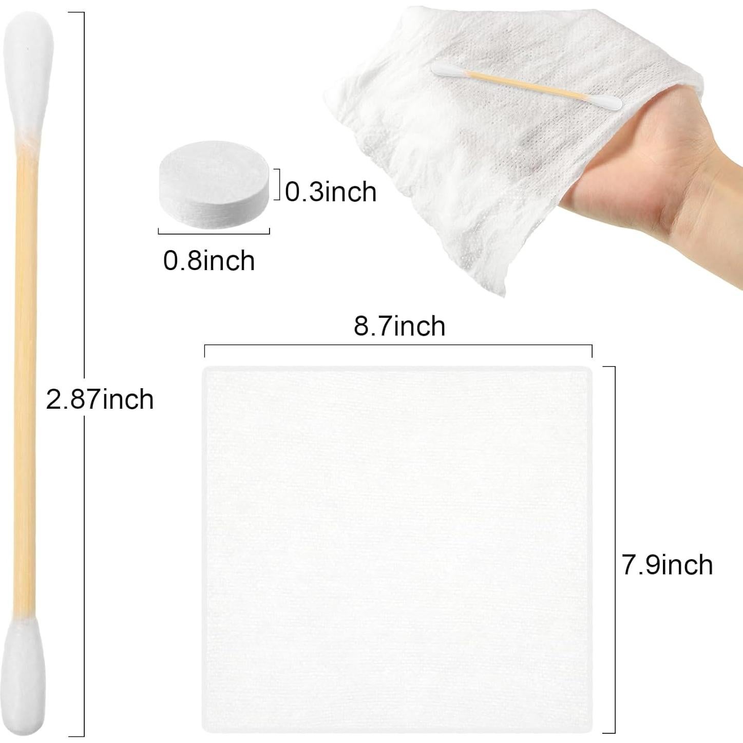 500 Hisopos de Algodón y 100 Toallas Comprimidas Viaje