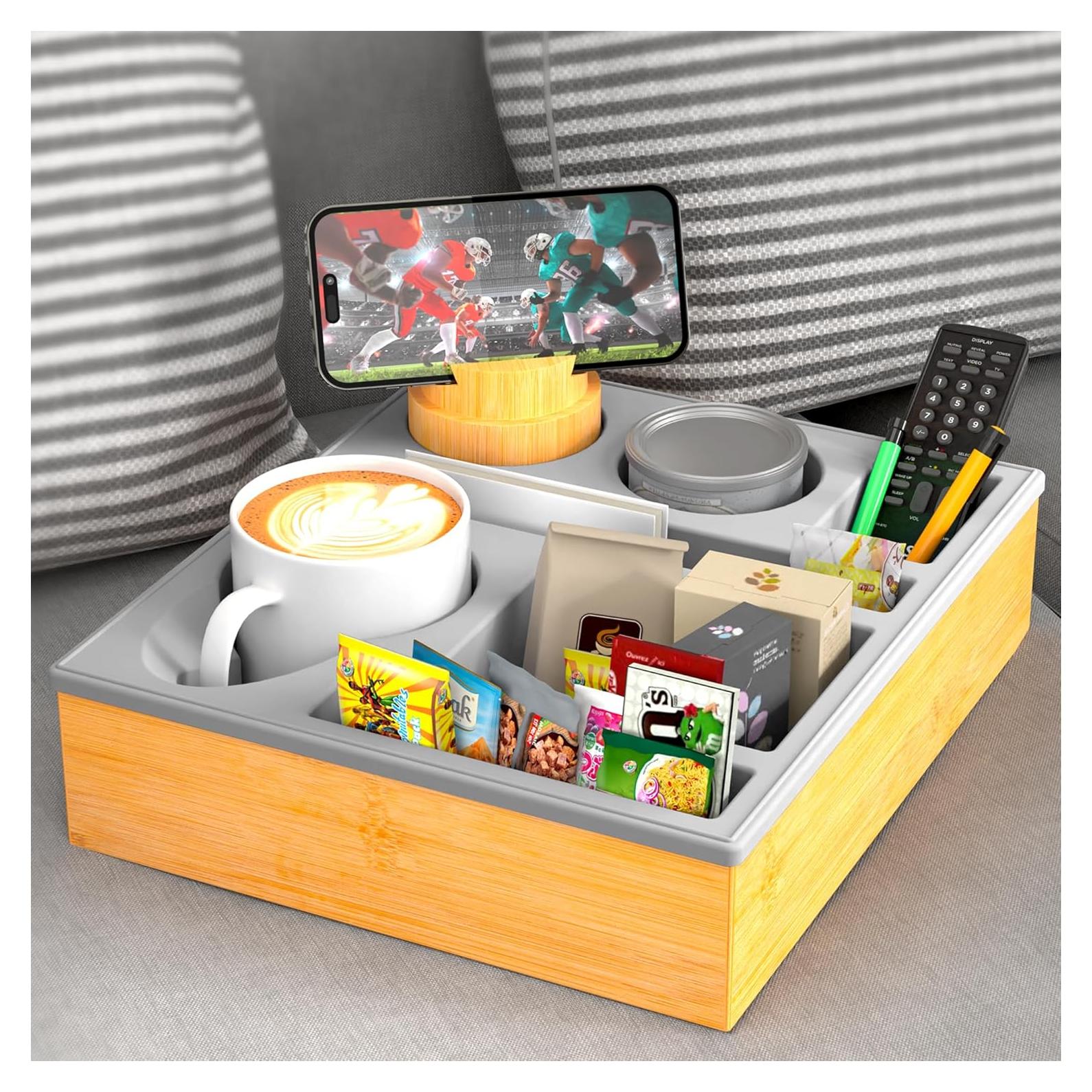 Bandeja organizadora de sofá RGBDOT - Soporte para tazas y snacks