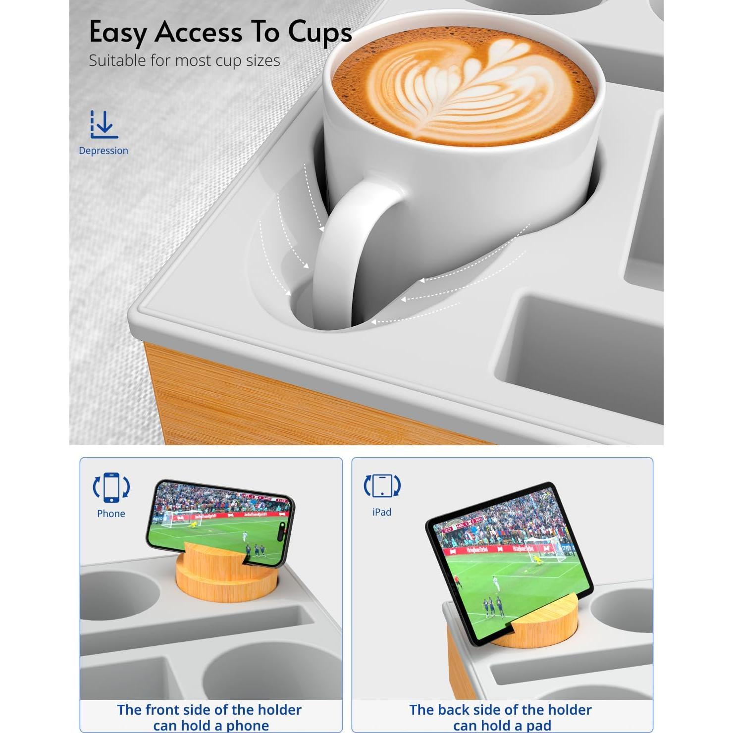 Bandeja organizadora de sofá RGBDOT - Soporte para tazas y snacks