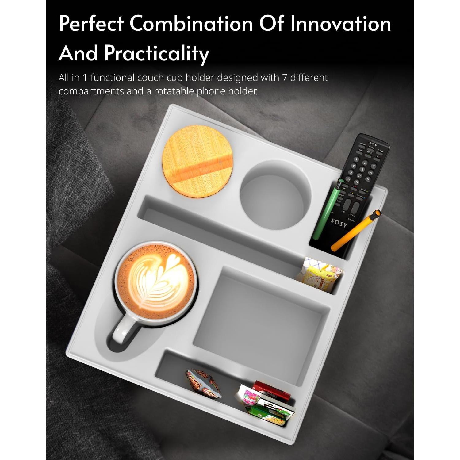 Bandeja organizadora de sofá RGBDOT - Soporte para tazas y snacks