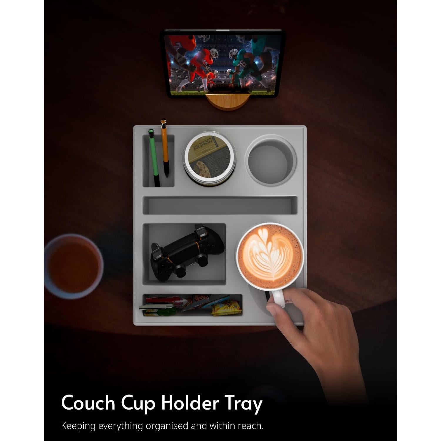 Bandeja organizadora de sofá RGBDOT - Soporte para tazas y snacks
