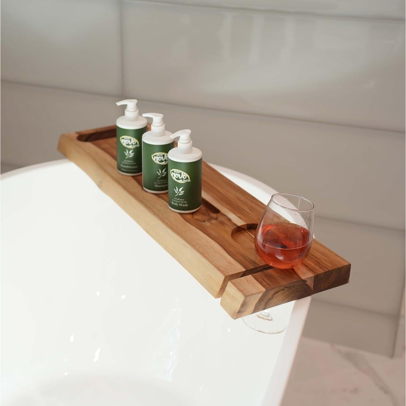 Bandeja de Baño EcoDecors Eleganto 76.2 cm Teak Sólido con Bisel Vivo