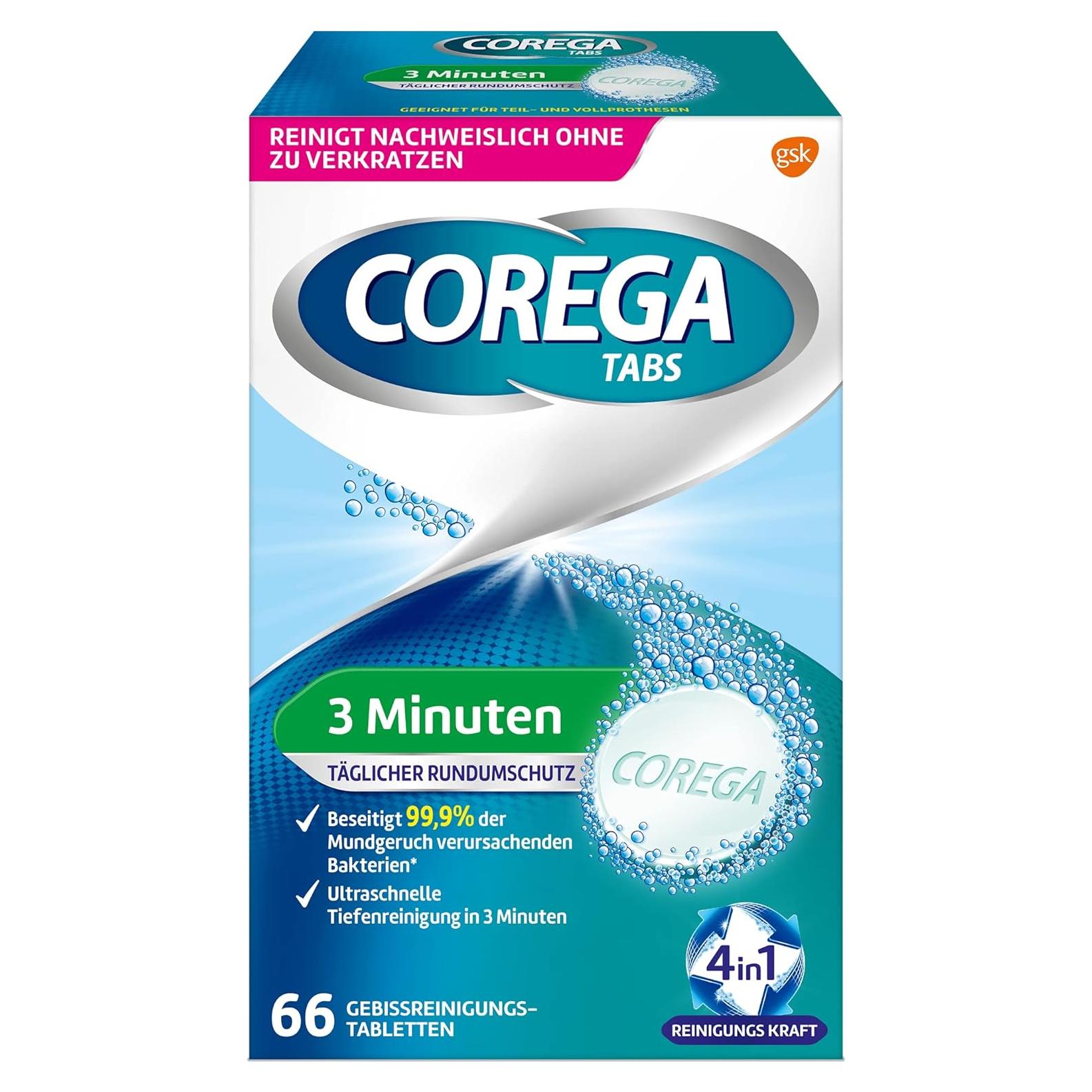 Tabletas de Limpieza Corega Rapid para Dentaduras 66 Unidades
