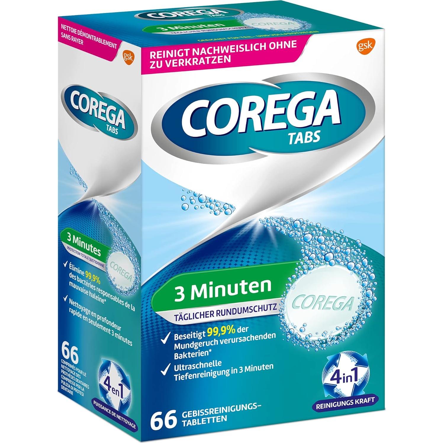 Tabletas de Limpieza Corega Rapid para Dentaduras 66 Unidades
