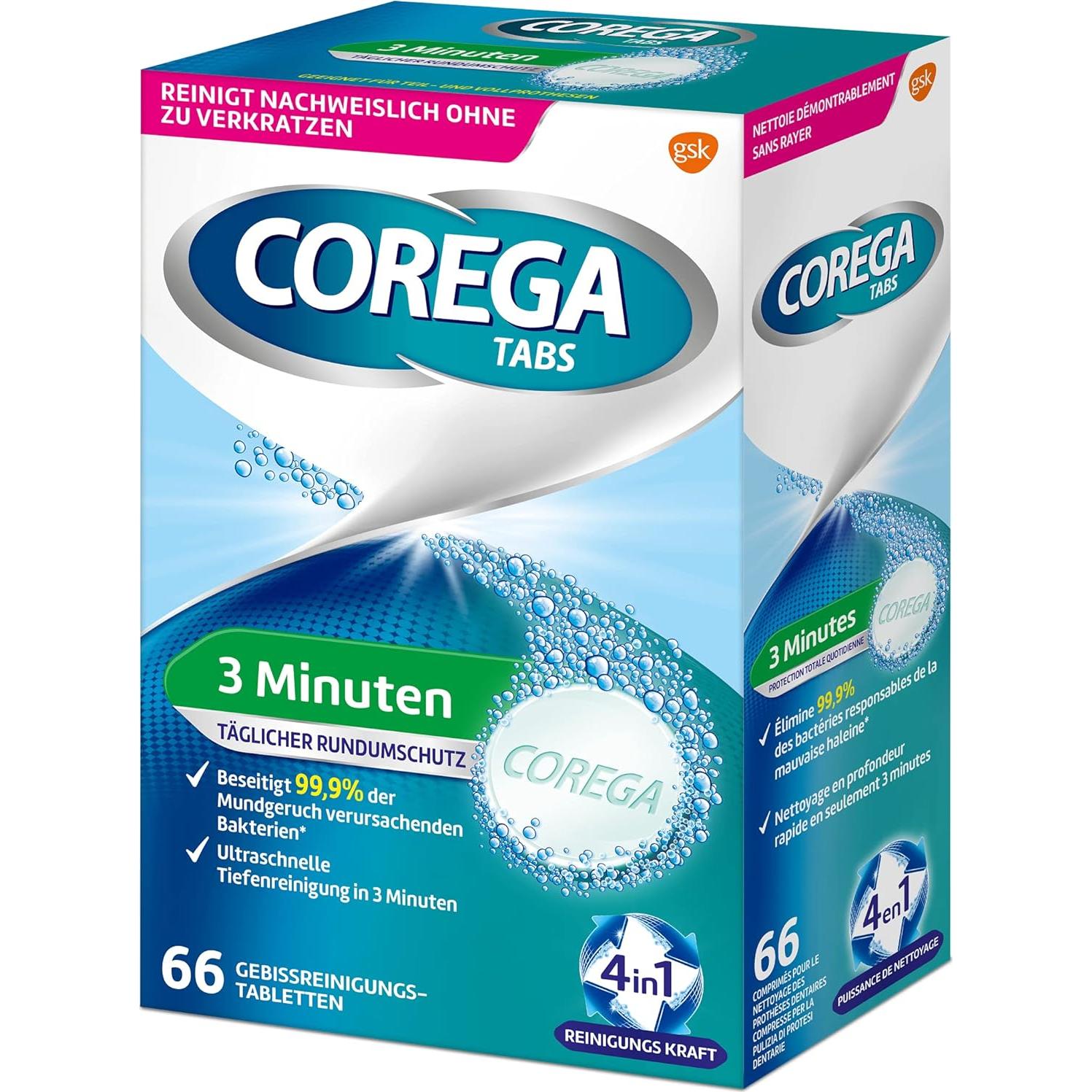 Tabletas de Limpieza Corega Rapid para Dentaduras 66 Unidades