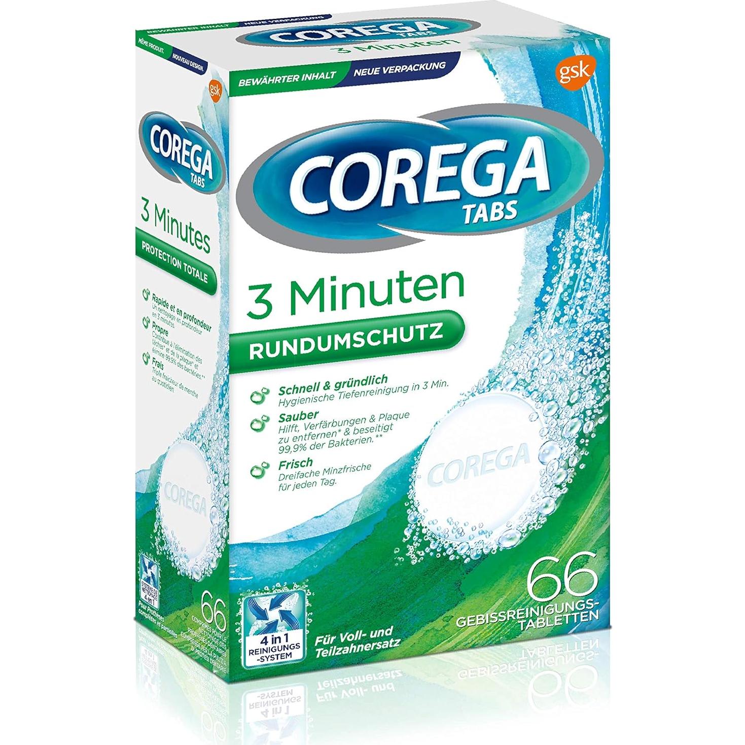 Tabletas de Limpieza Corega Rapid para Dentaduras 66 Unidades