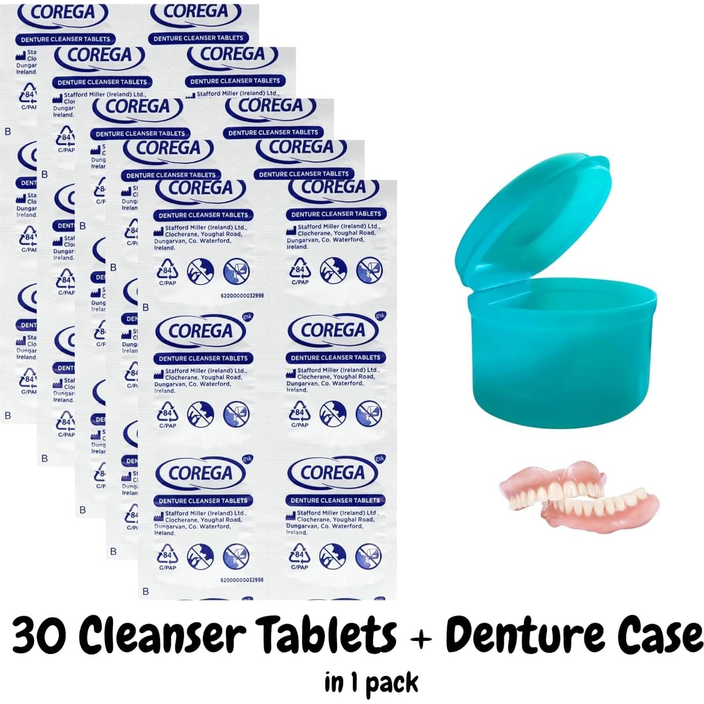 Limpiador de Dentaduras Corega 30 Tabletas + Estuche