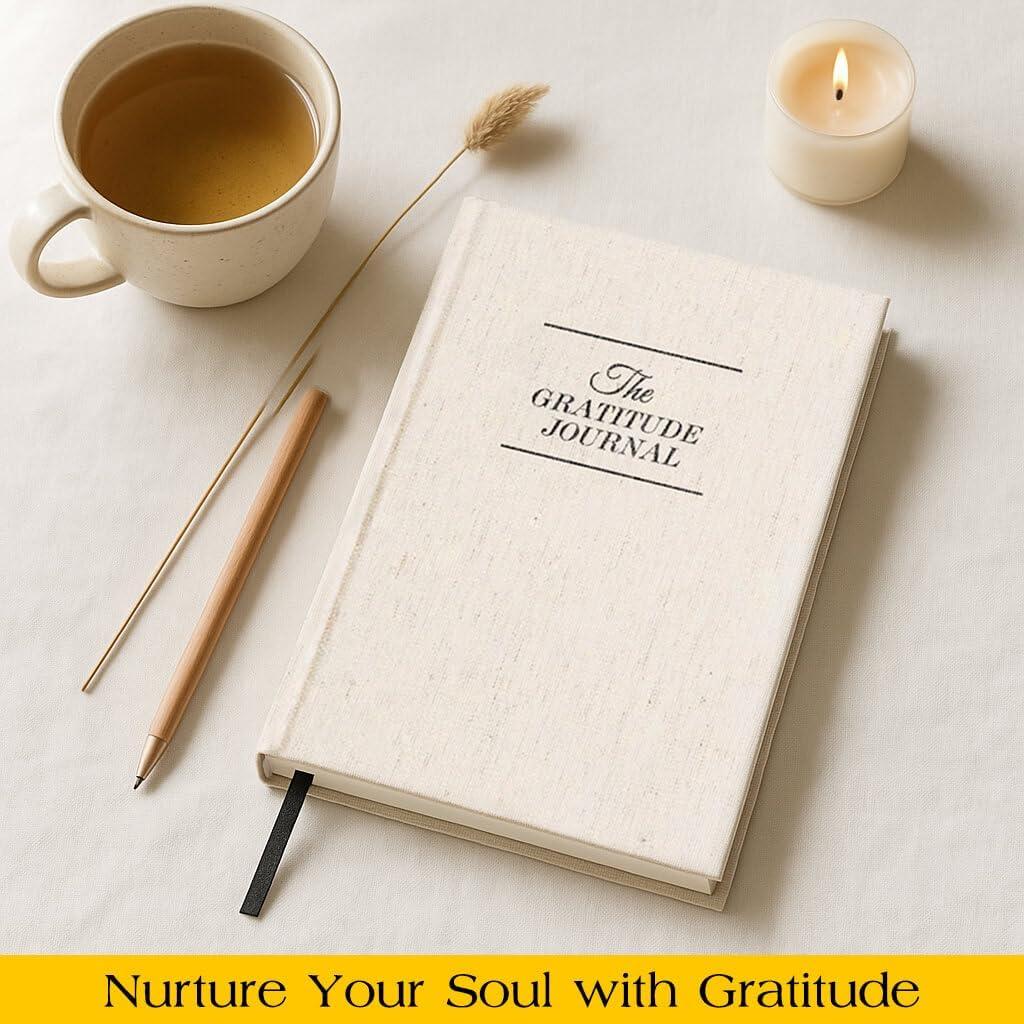 Diario de Gratitud ZICVIBE - 21x12 cm, Lino Natural, Beige